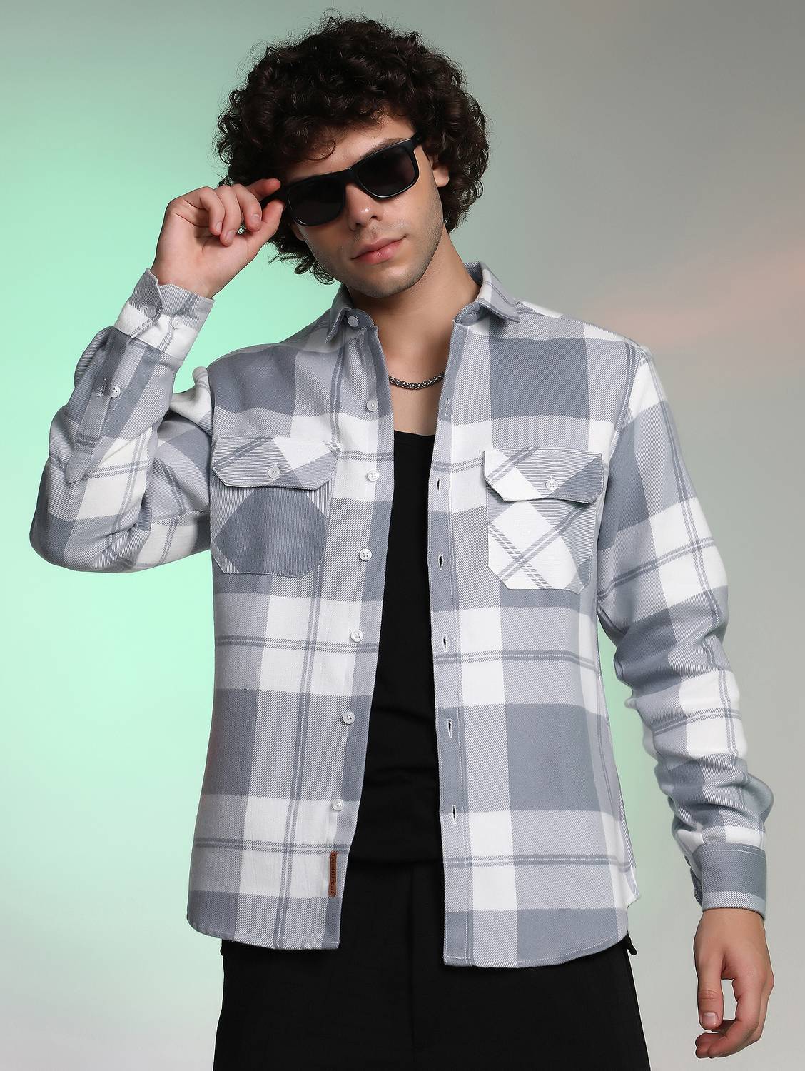 CAHOOT Men Checkered Casual Grey Shirt
