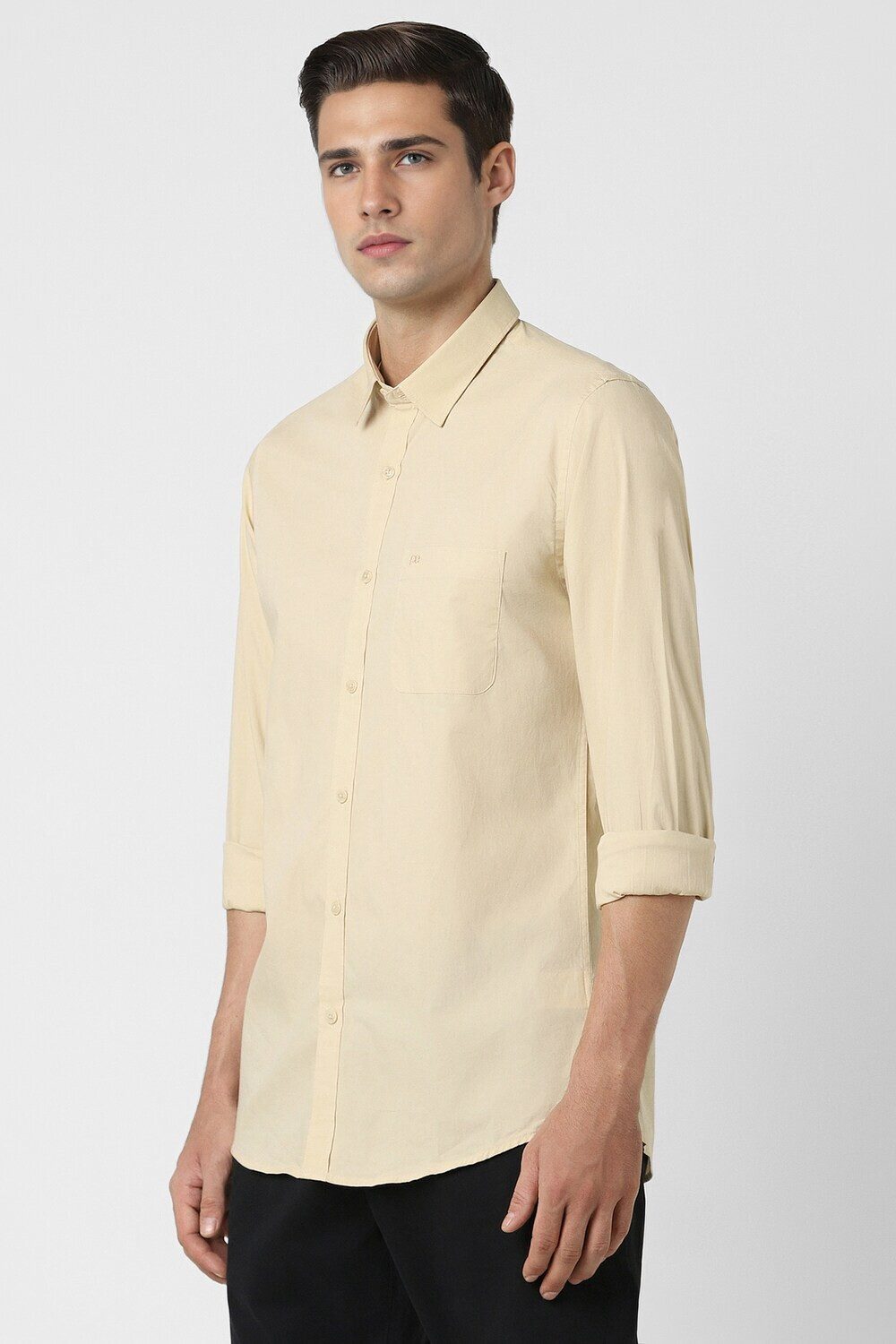 Image of PETER ENGLAND Men Solid Casual Beige Shirt