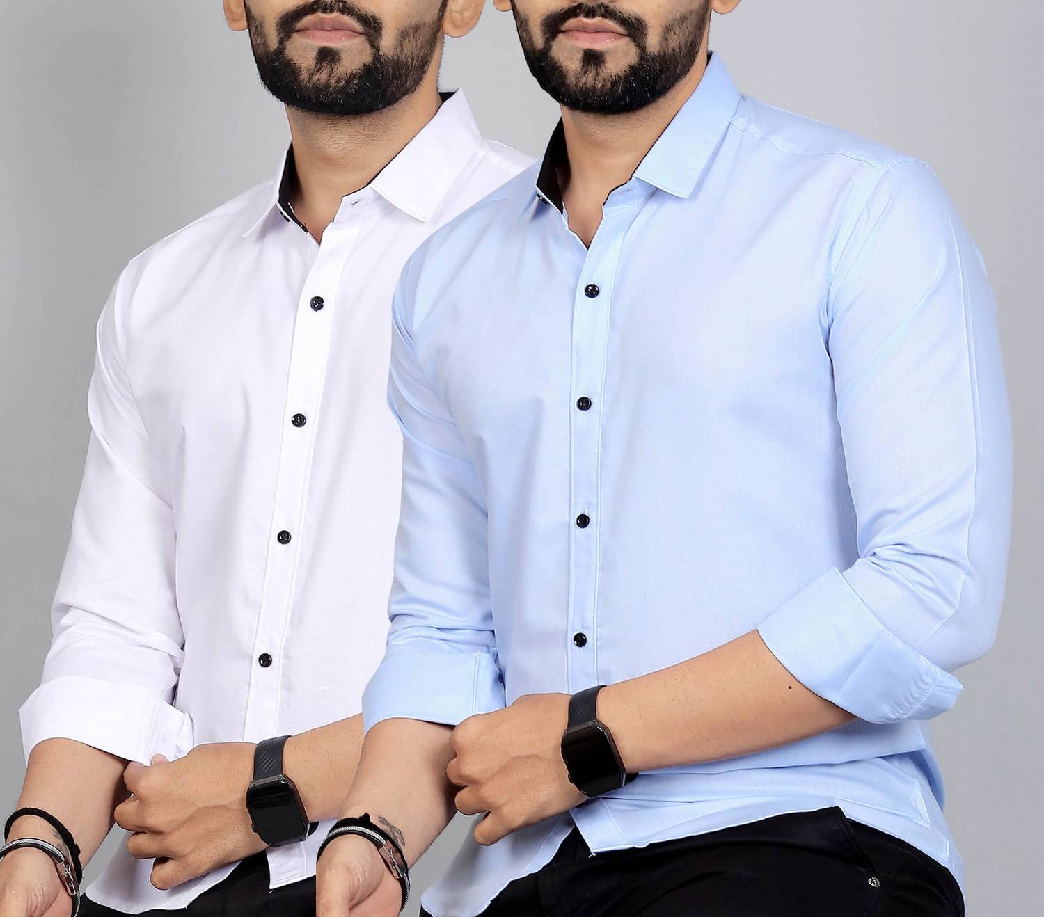 Blue dove Men Solid Casual White, Light Blue Shirt