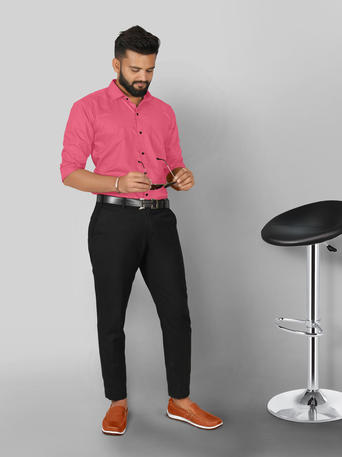 Image of FIBERMILL Men Solid Formal Pink Shirt