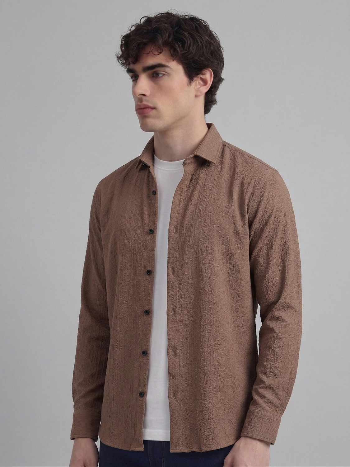 Image of METRONAUT Men Striped Casual Brown Shirt