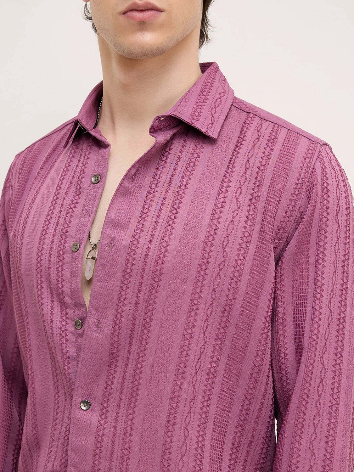 Image of VASTRADO Men Regular Fit Striped Cut Away Collar Casual Shirt