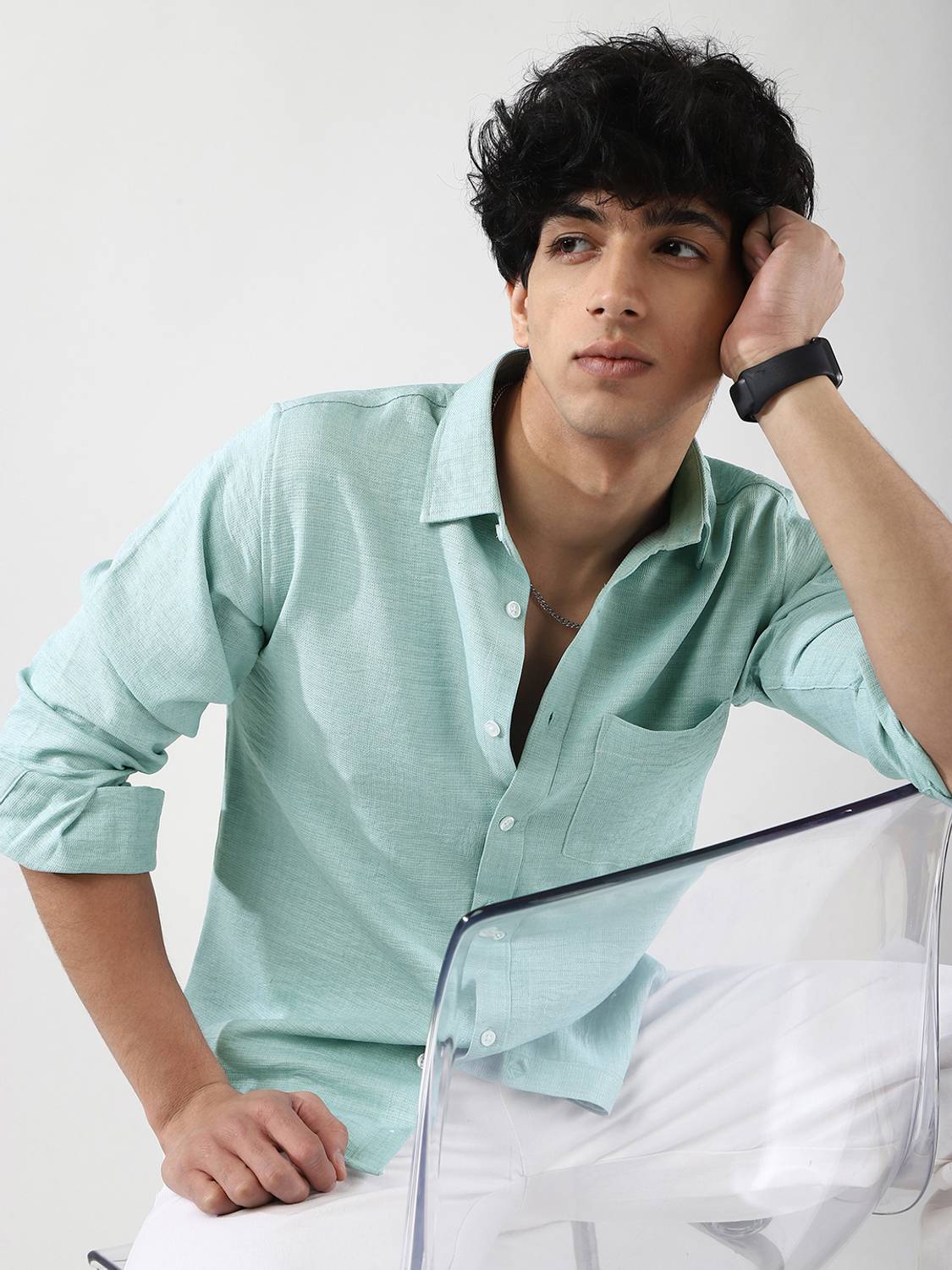 Urbano Men Solid Casual Light Blue Shirt - Image 1