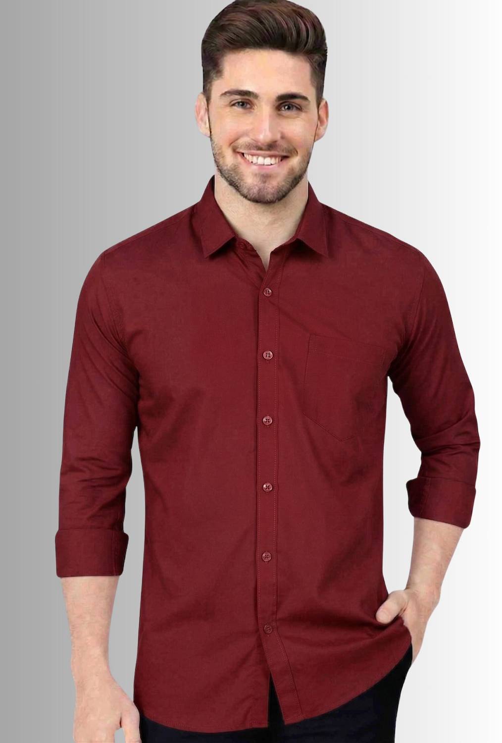youth first Men Regular Fit Solid Spread Collar Casual Shirt