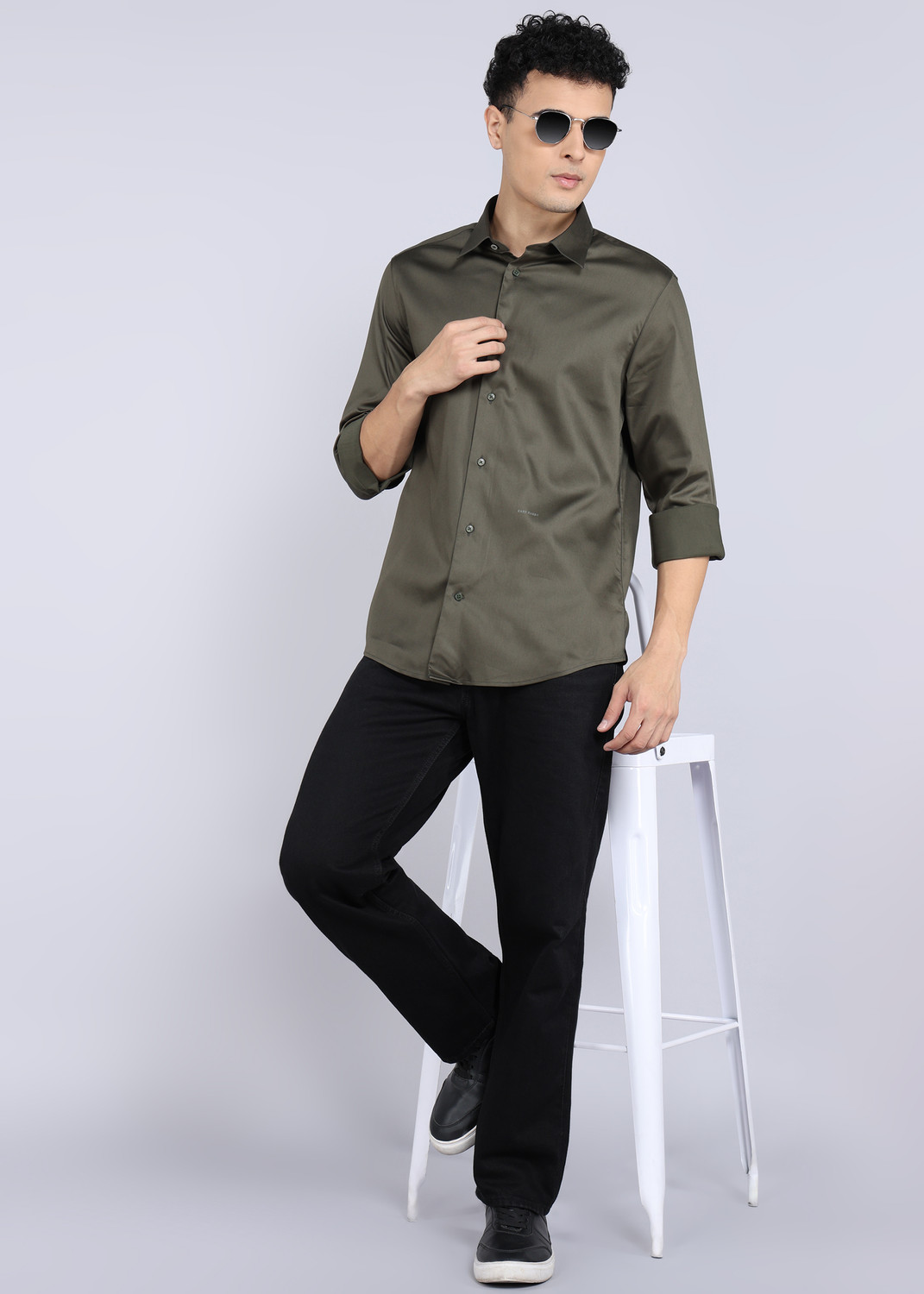 Image of RARE RABBIT Men Solid Casual Green Shirt