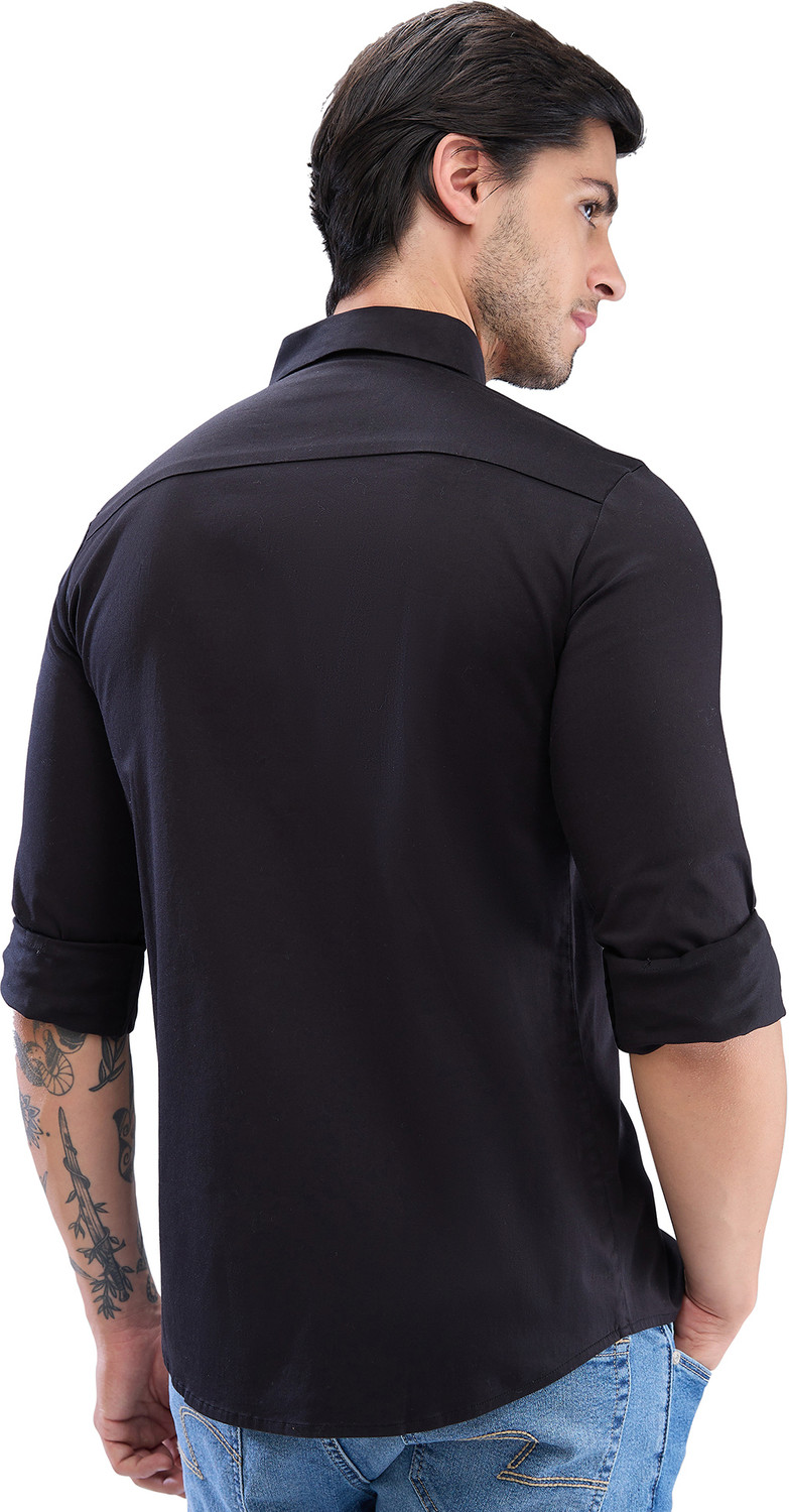 Image of Spykar Men Solid Casual Black Shirt