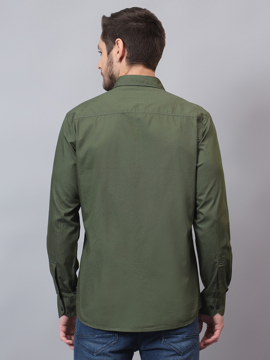 Image of CANTABIL Men Solid Casual Green Shirt