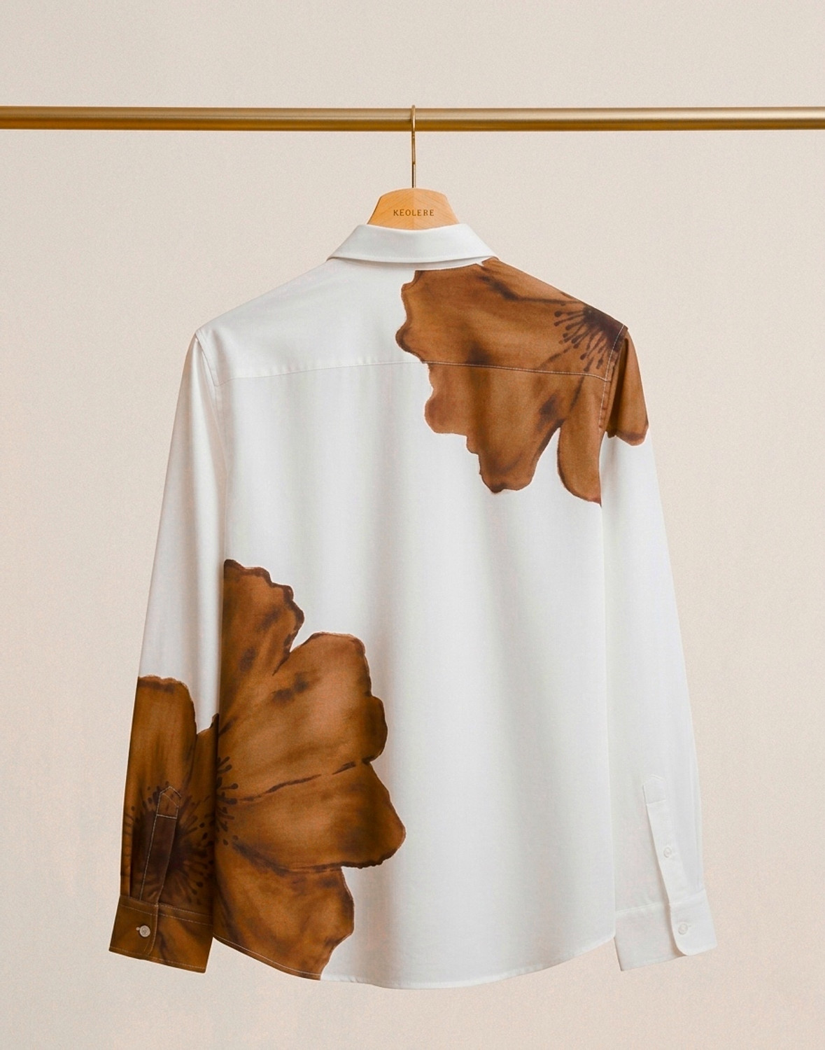 Image of SECARO Men Printed, Self Design Casual White, Brown Shirt