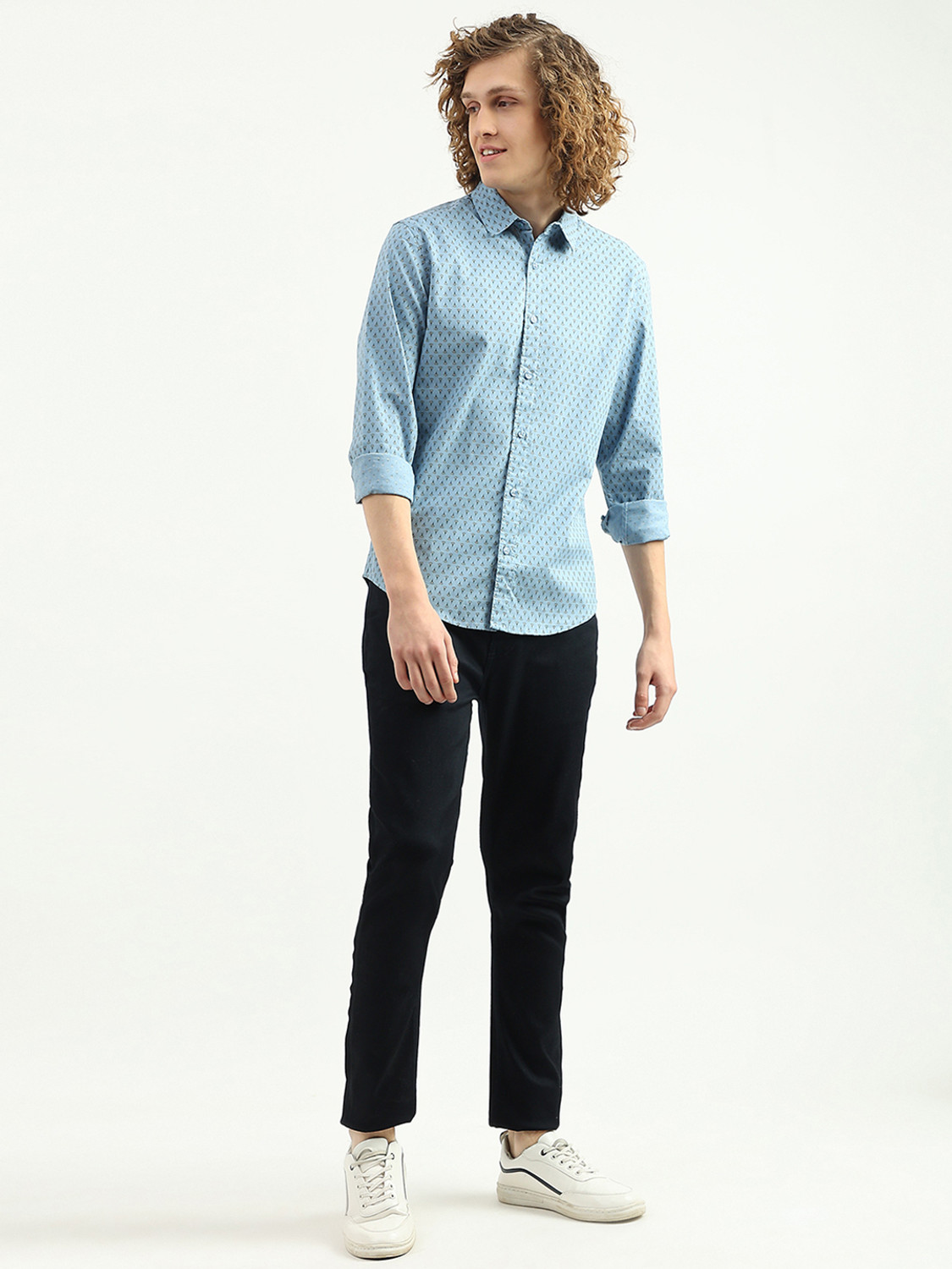 Image of United Colors of Benetton Men Printed Casual Blue Shirt