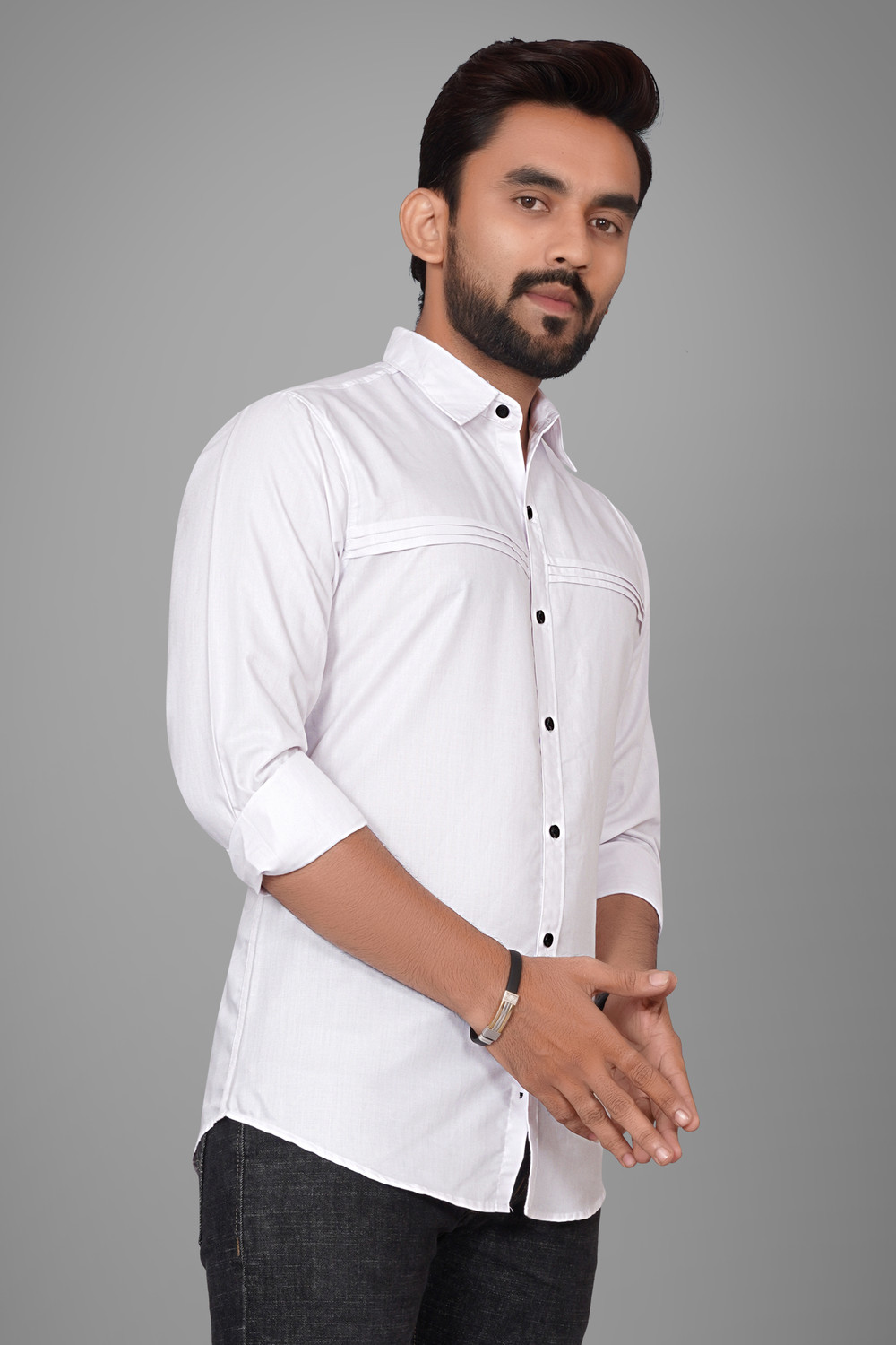 Image of Voroxy Men Solid Casual White Shirt