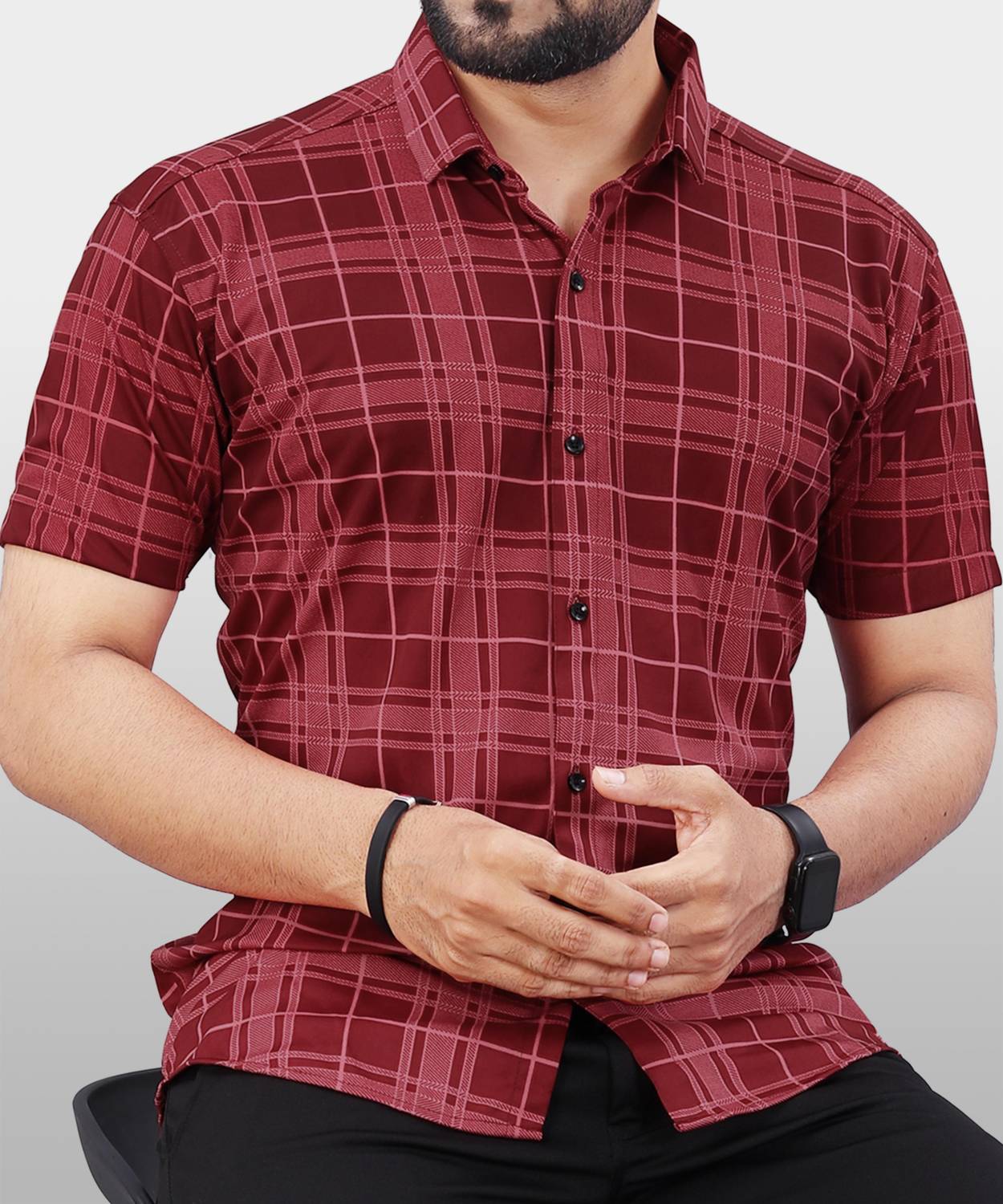 ALMORA Men Checkered Casual Maroon Shirt