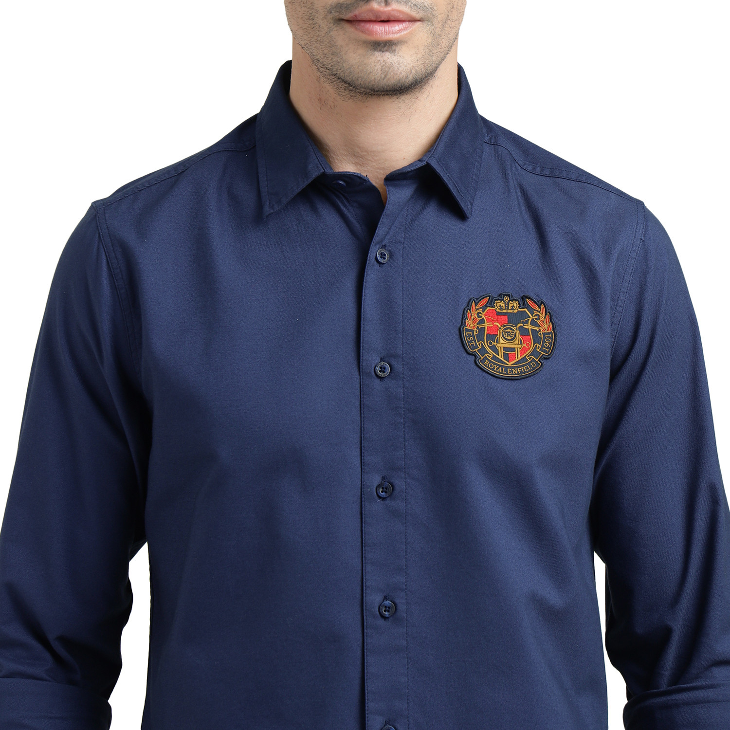 Image of ROYAL ENFIELD Men Solid Casual Dark Blue Shirt