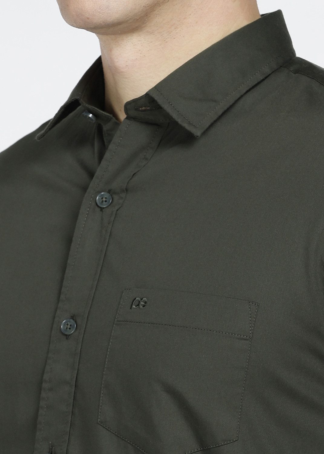 Image of PETER ENGLAND Men Solid Casual Dark Green Shirt