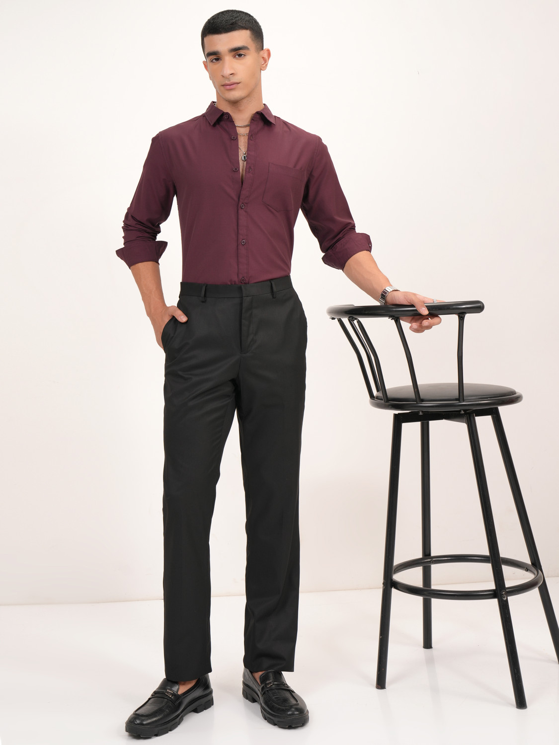 Image of HIGHLANDER Men Solid Formal Brown Shirt
