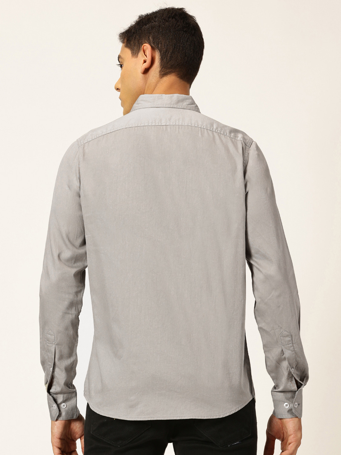 Image of PROVOGUE Men Solid Casual Grey Shirt