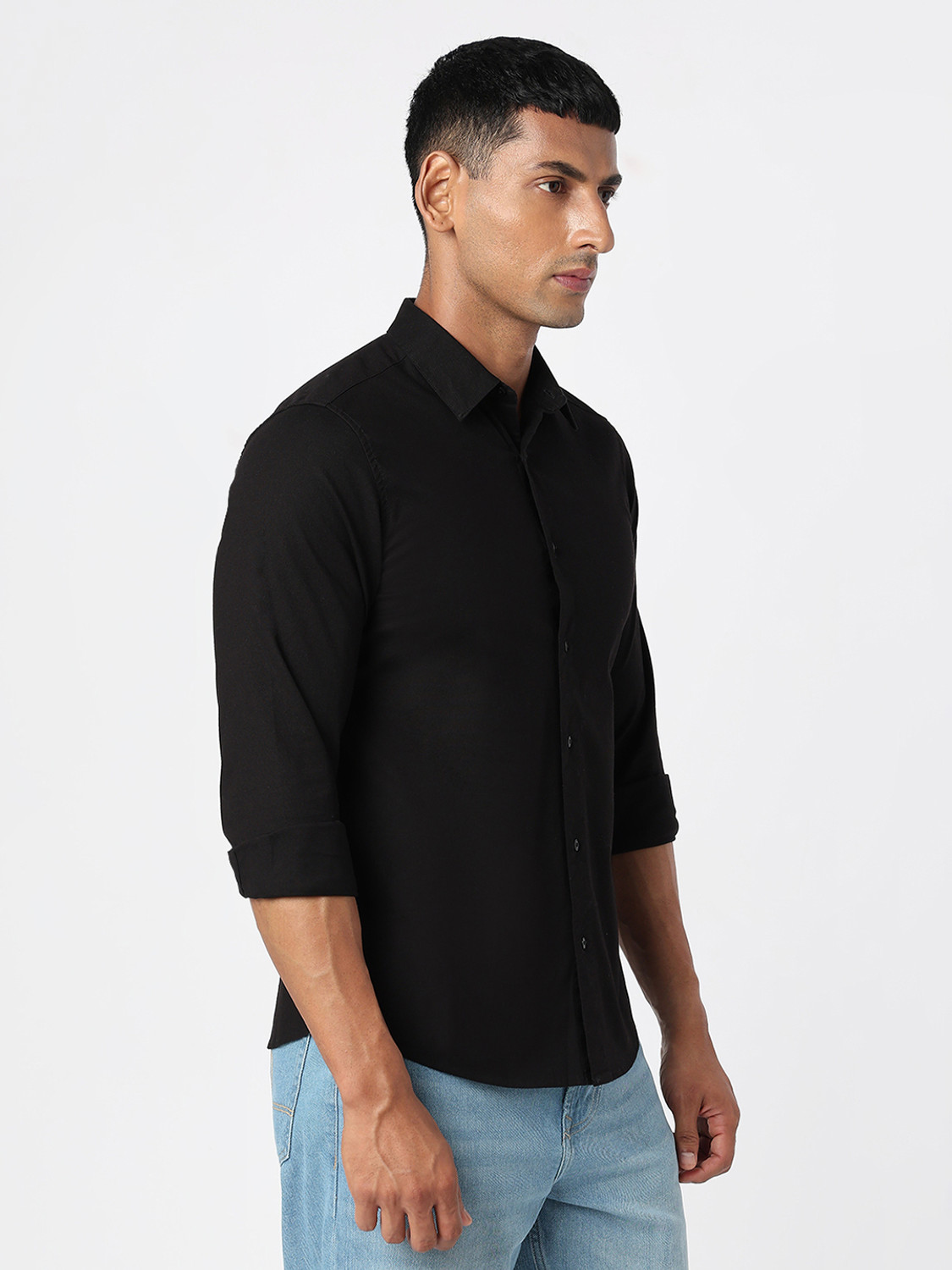 Image of Spykar Men Solid Casual Black Shirt