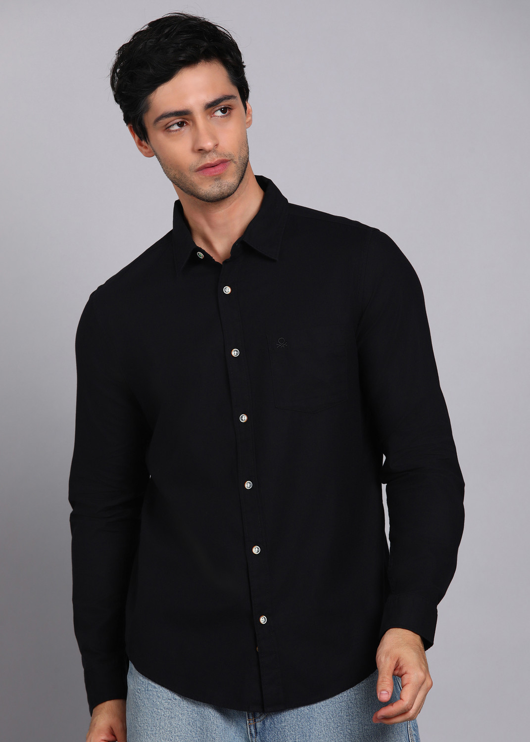 Image of United Colors of Benetton Men Solid Casual Black Shirt