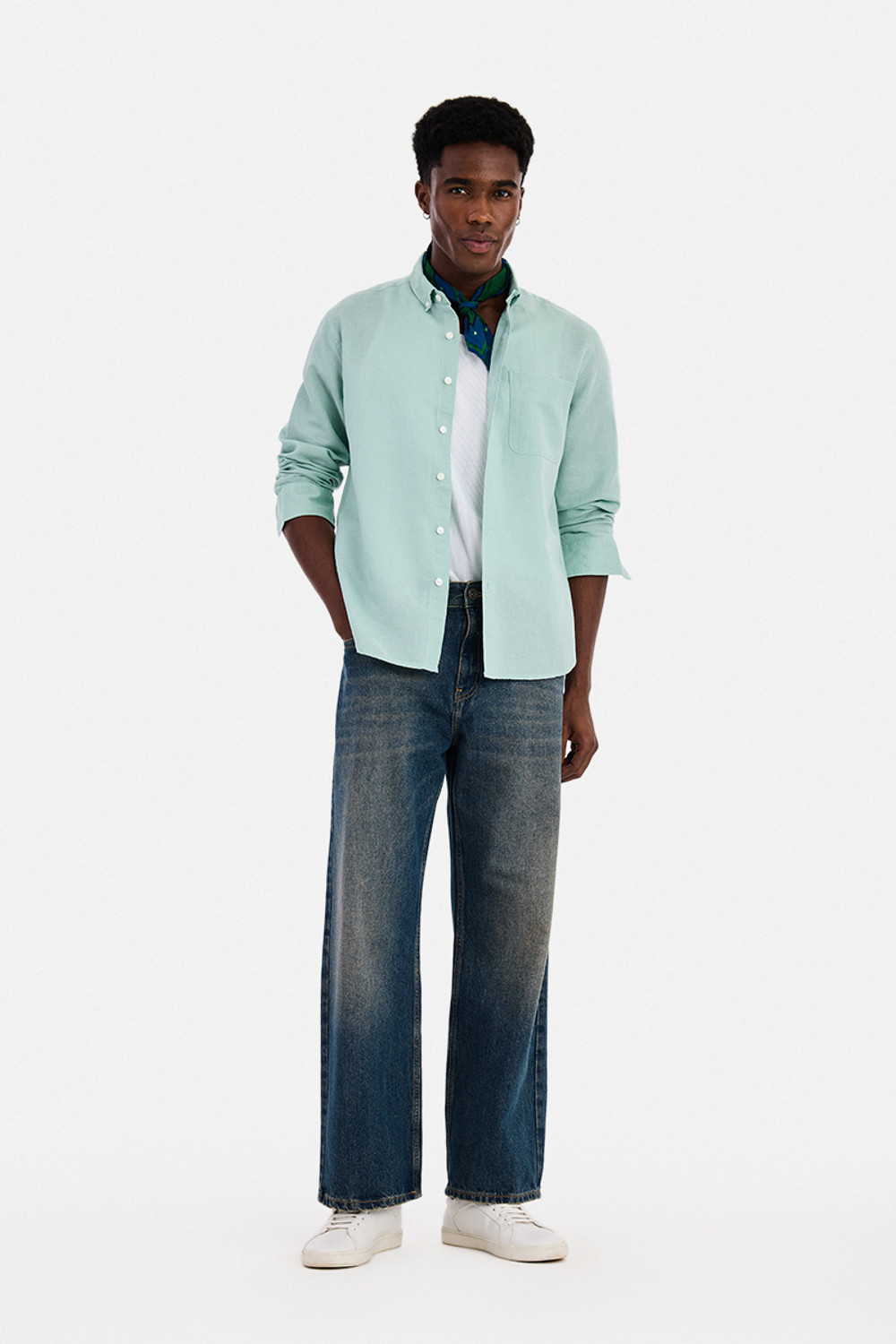 Image of Snitch Men Solid Casual Light Green Shirt