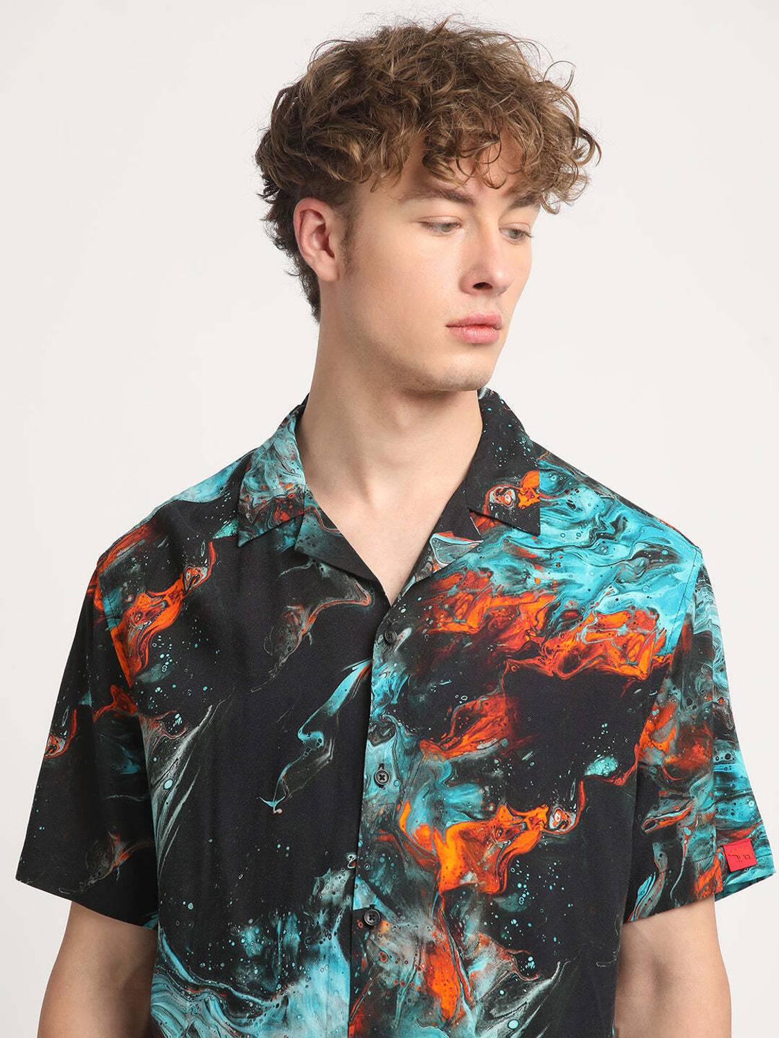 THE BEAR HOUSE Men Printed Casual Black, Light Blue, Orange Shirt