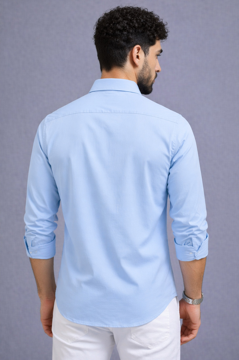 Image of The Big Attire Men Solid Casual Light Blue Shirt