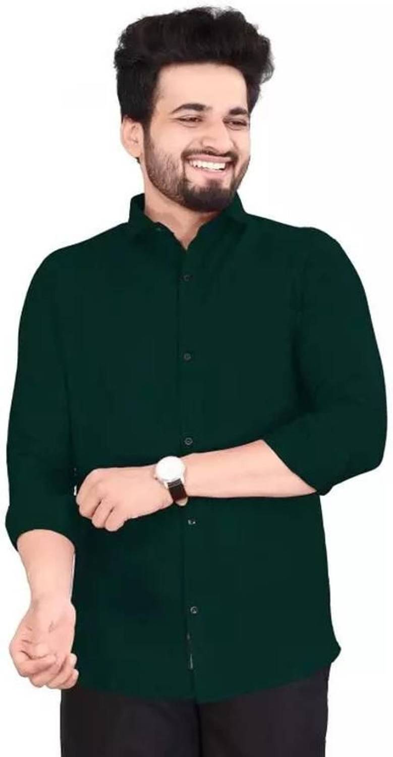TANISHA FASHION Men Solid Casual Dark Green Shirt