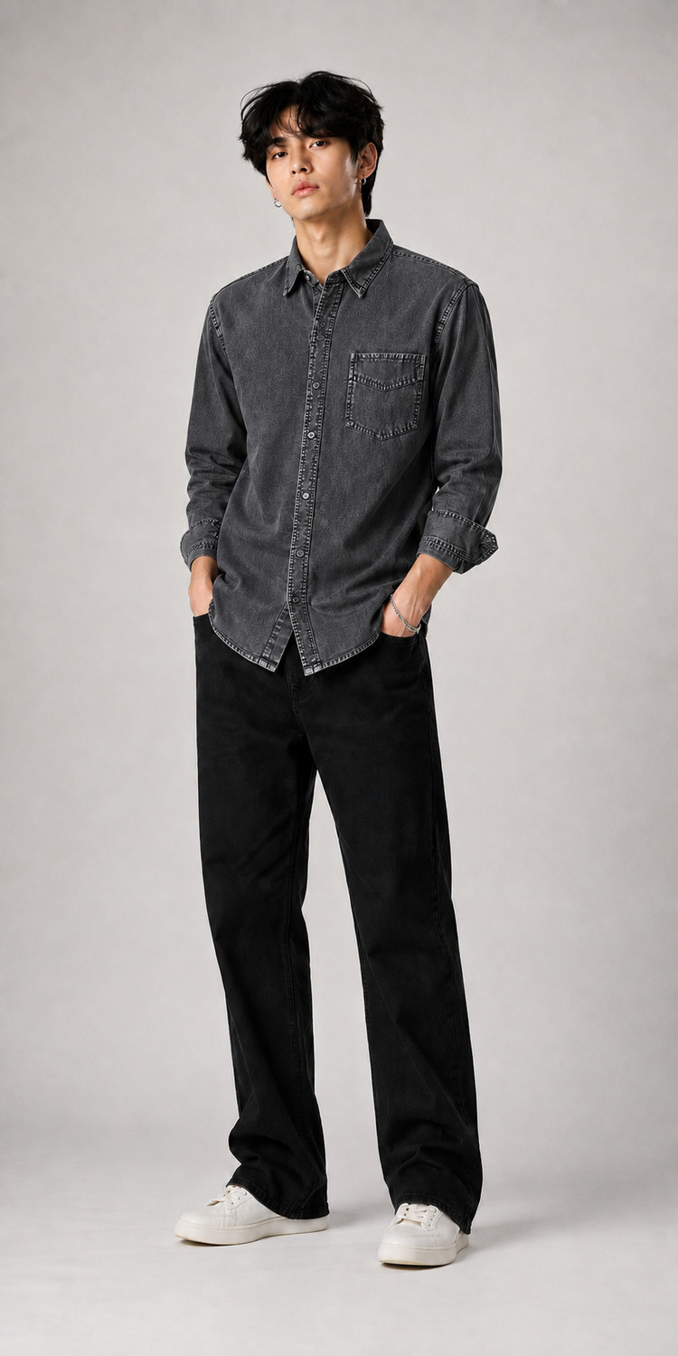 Image of youngtrends Men Washed Casual Black Shirt