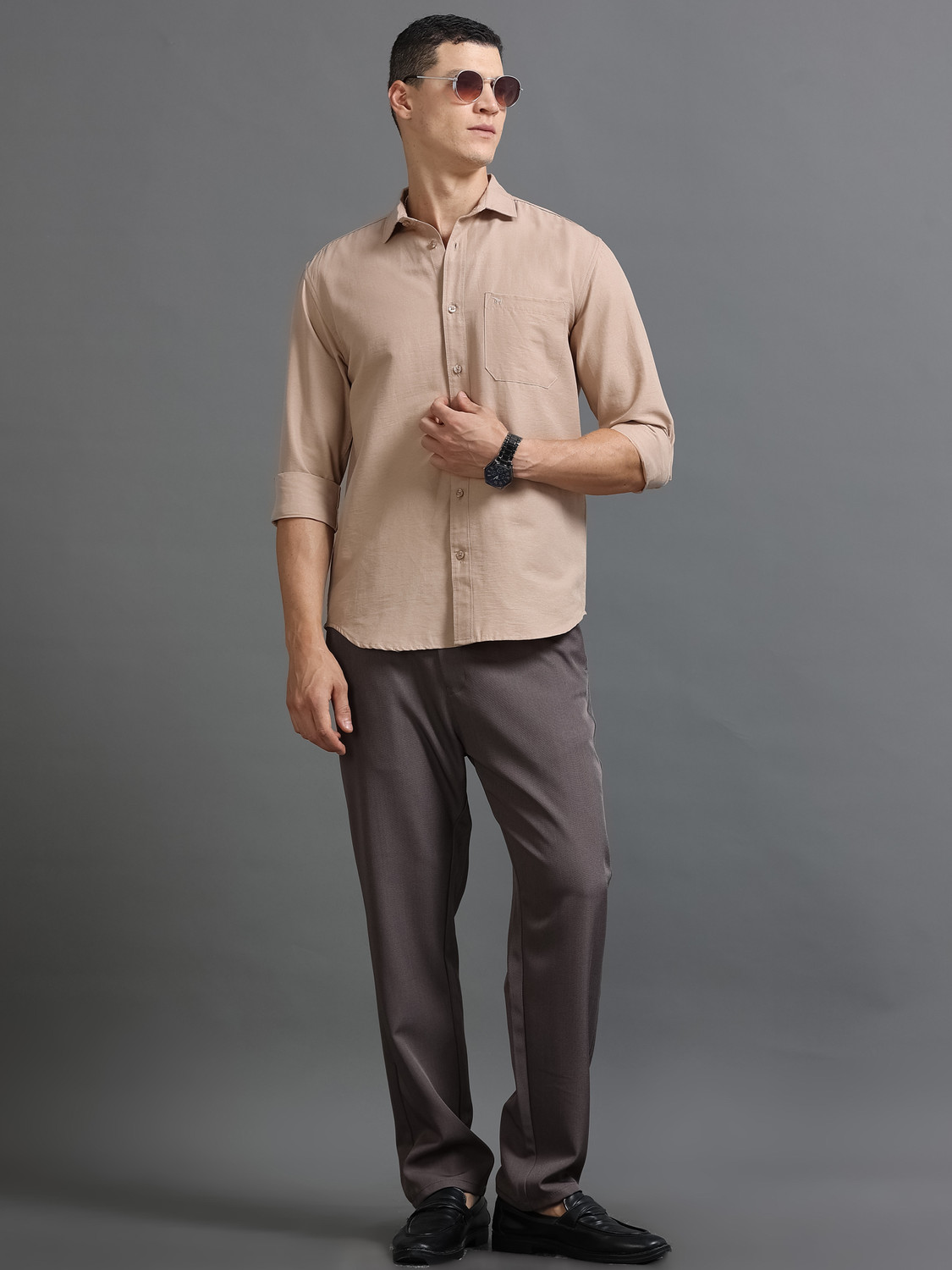 Image of Tom Mackler Men Solid Casual Beige Shirt