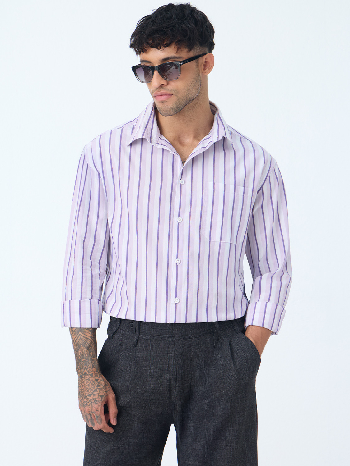 Image of The Souled Store Men Relaxed Fit Striped Spread Collar Casual Shirt