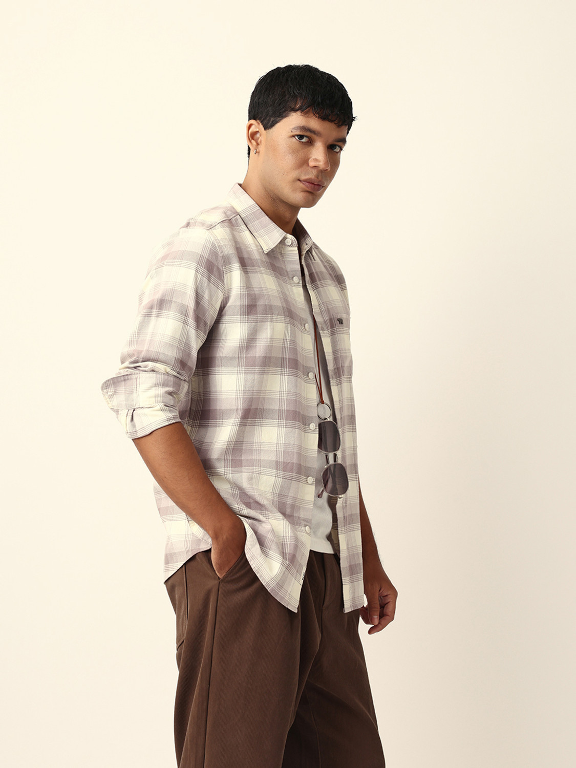Image of THE BEAR HOUSE Men Checkered Casual Pink Shirt