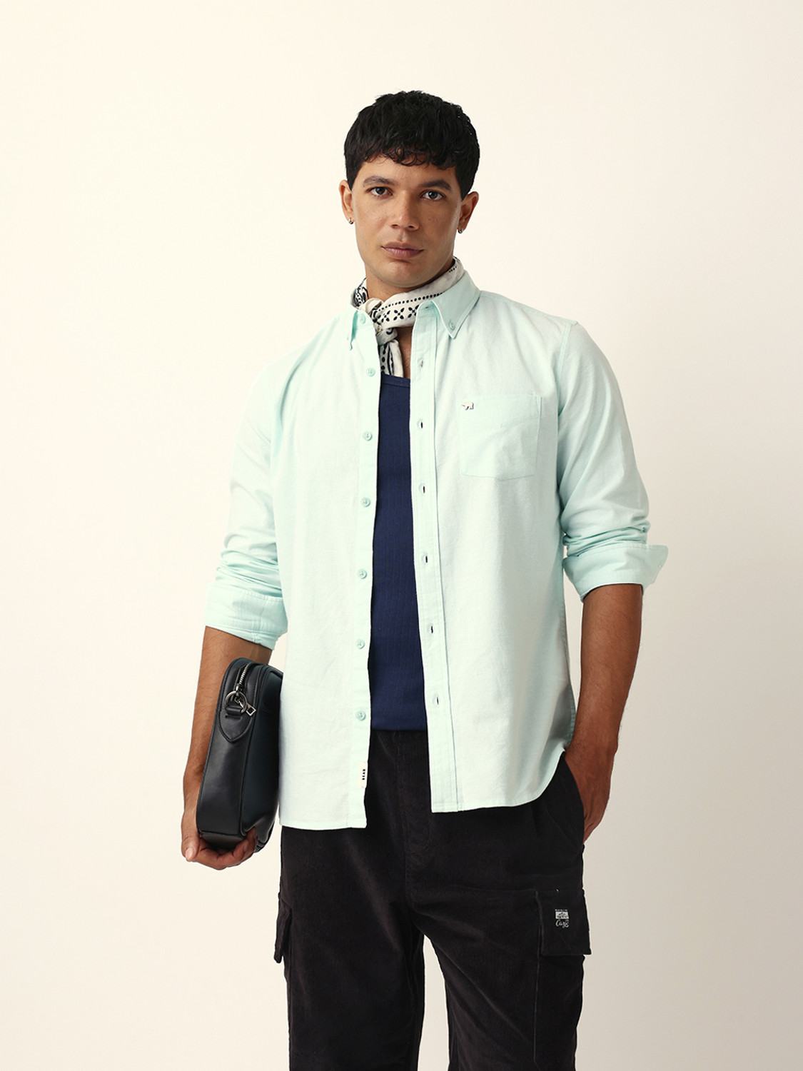 Image of THE BEAR HOUSE Men Solid Casual Light Green Shirt