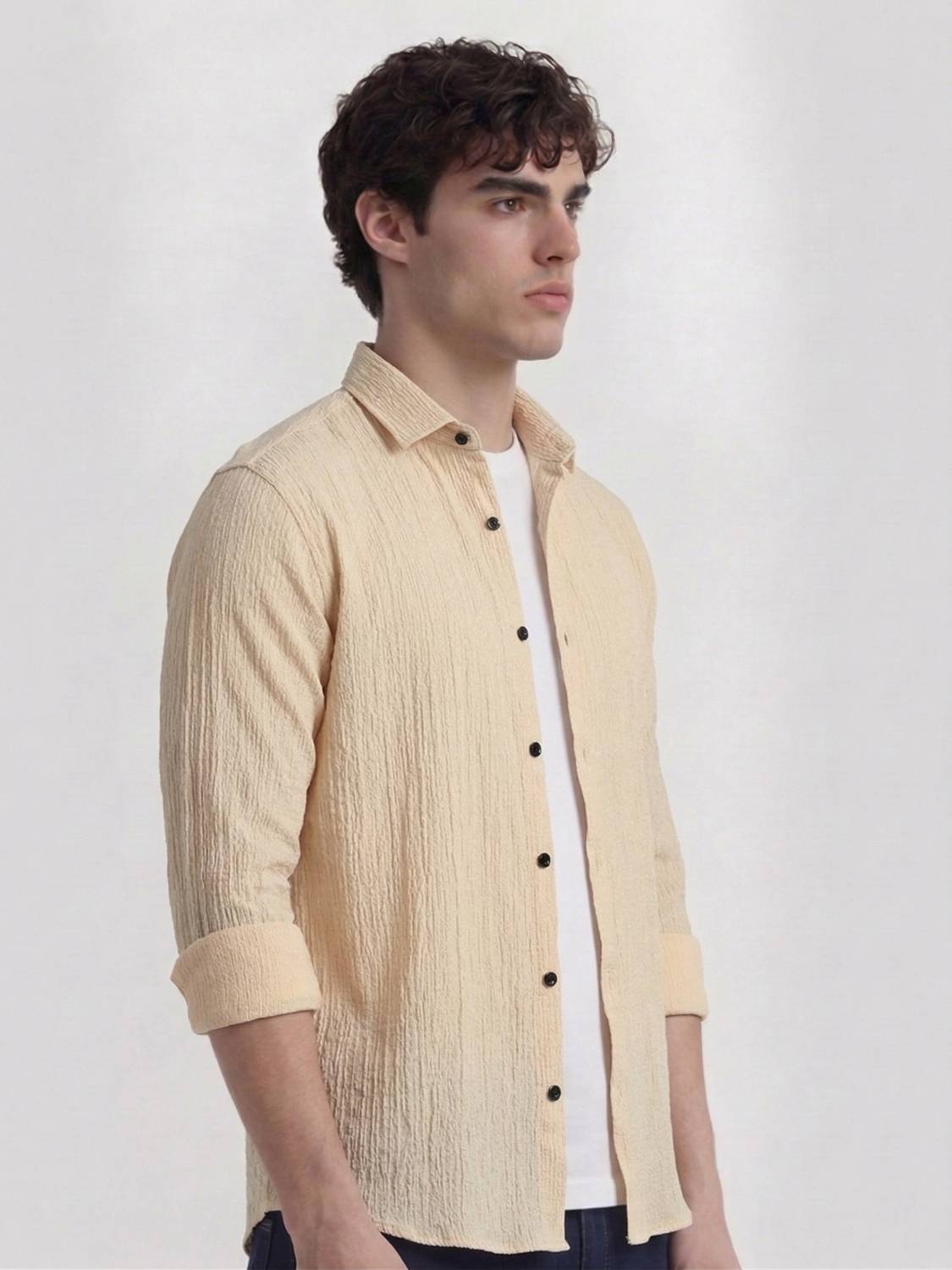 METRONAUT Men Striped Casual Cream Shirt - Image 4