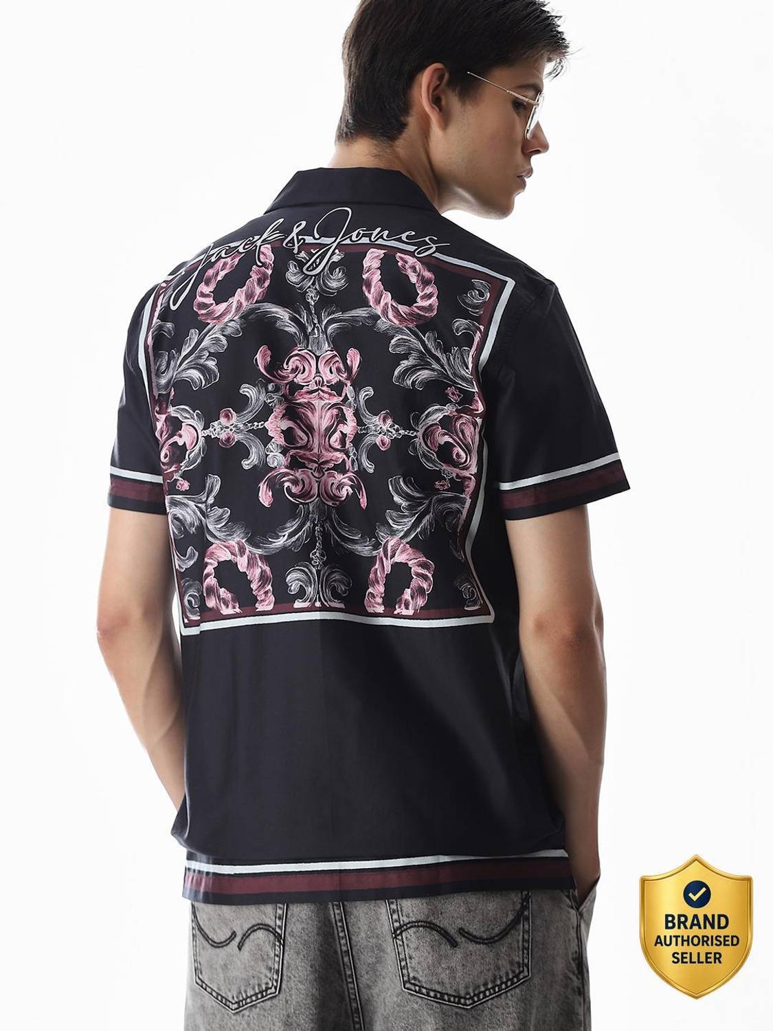 JACK & JONES Men Black Printed Casual Shirt - Image 1
