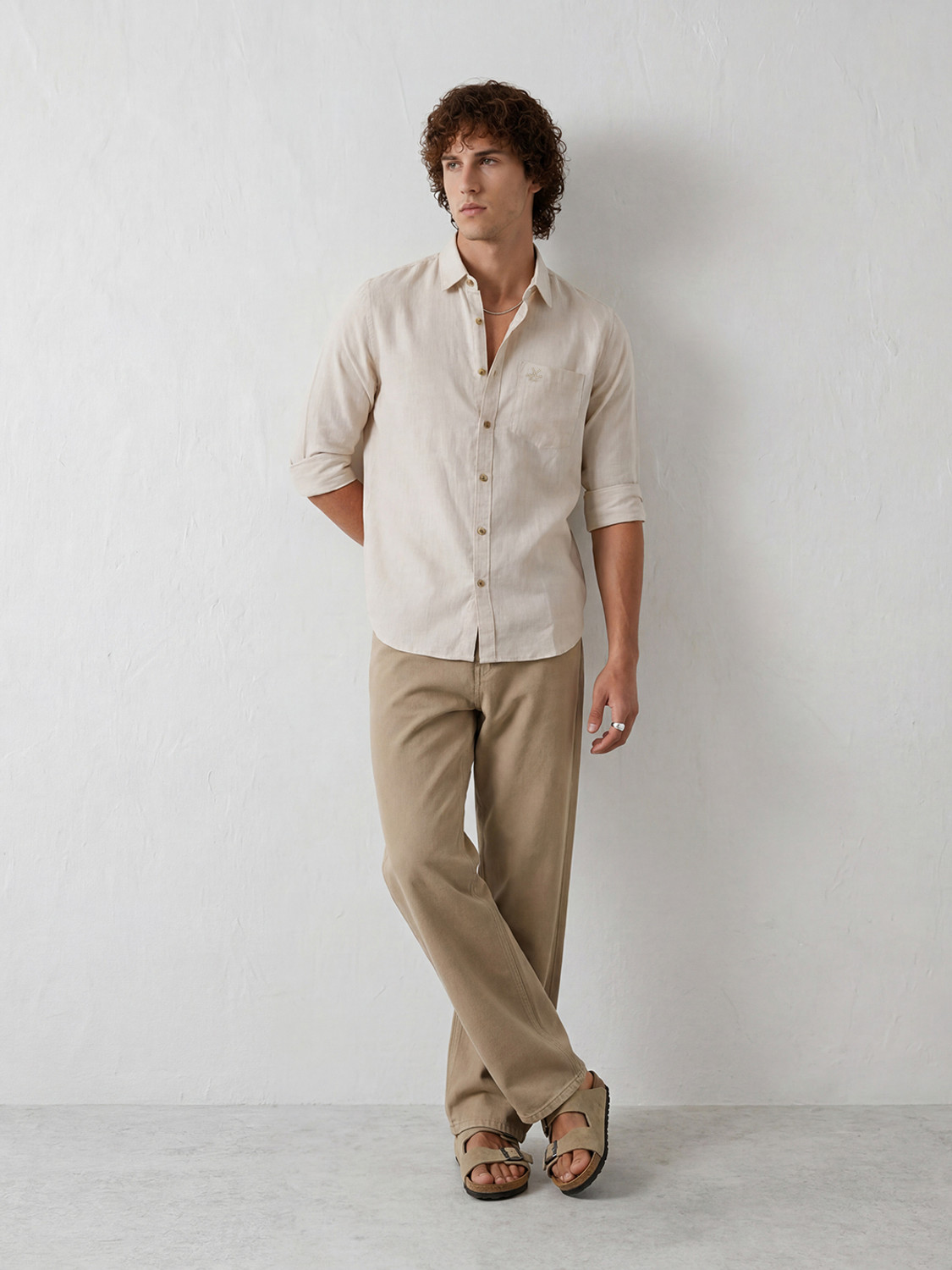 Image of WROGN Men Solid Casual Beige Shirt