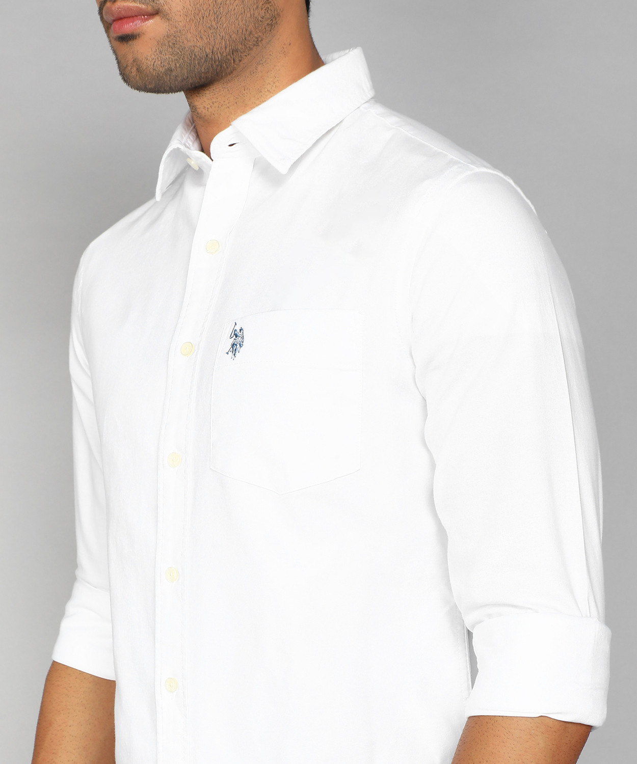 Image of U.S. POLO ASSN. Men Solid Casual White Shirt