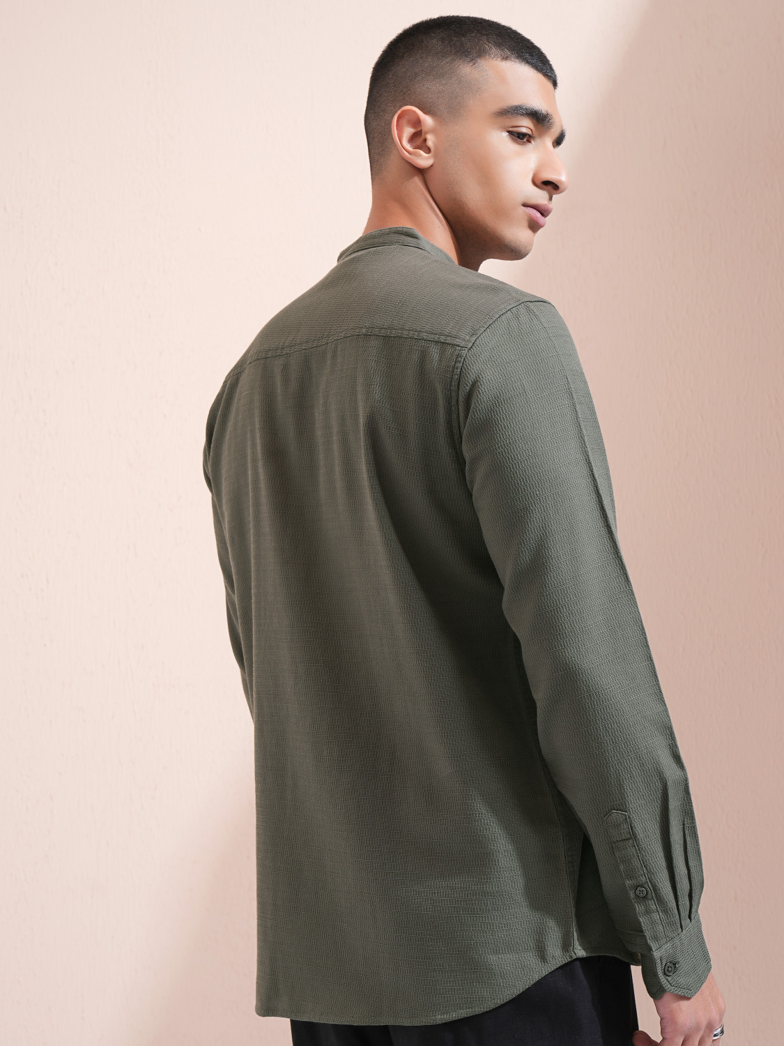 Image of HIGHLANDER Men Self Design Casual Green Shirt