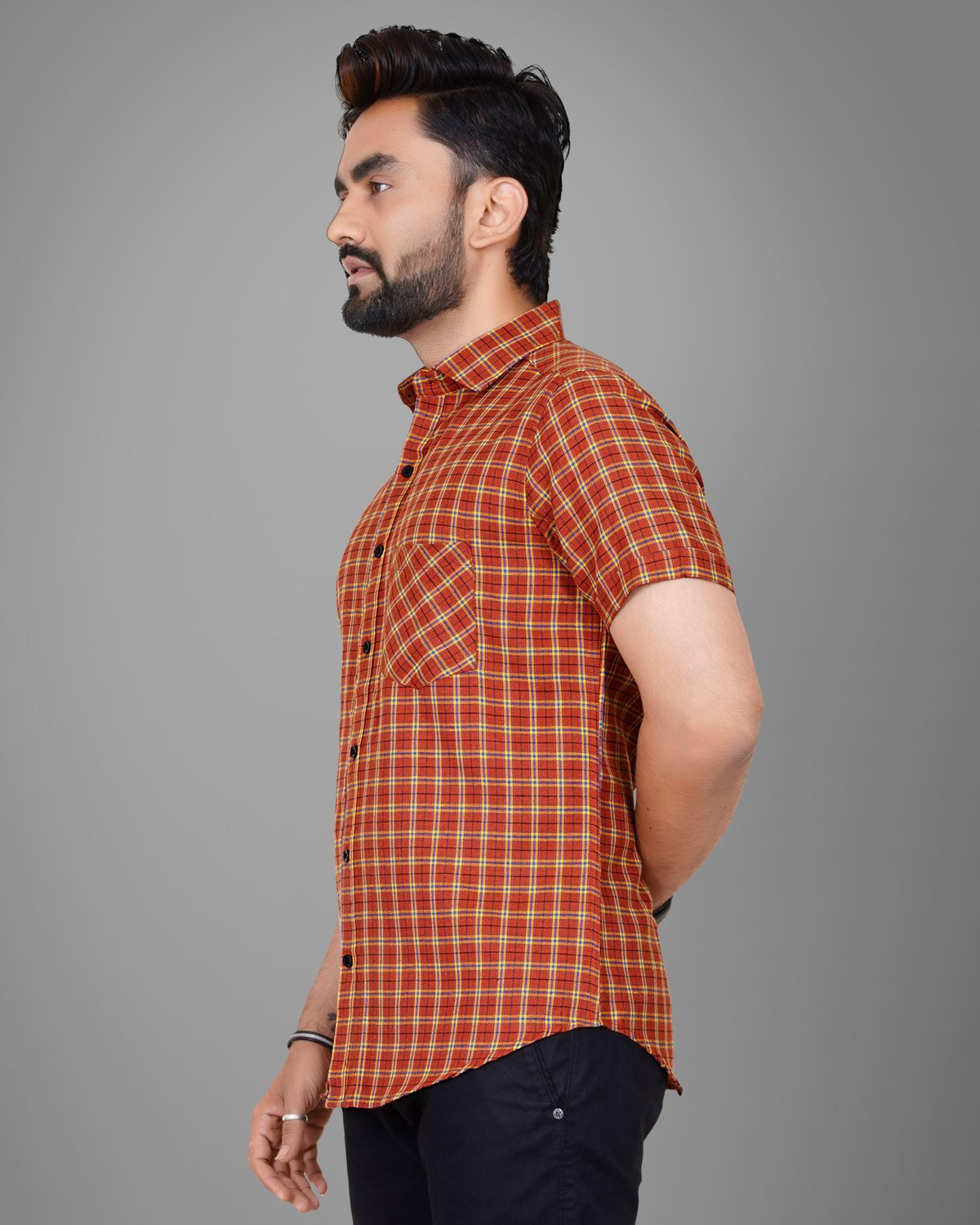 Image of Tyzlo Men Checkered Casual Orange Shirt