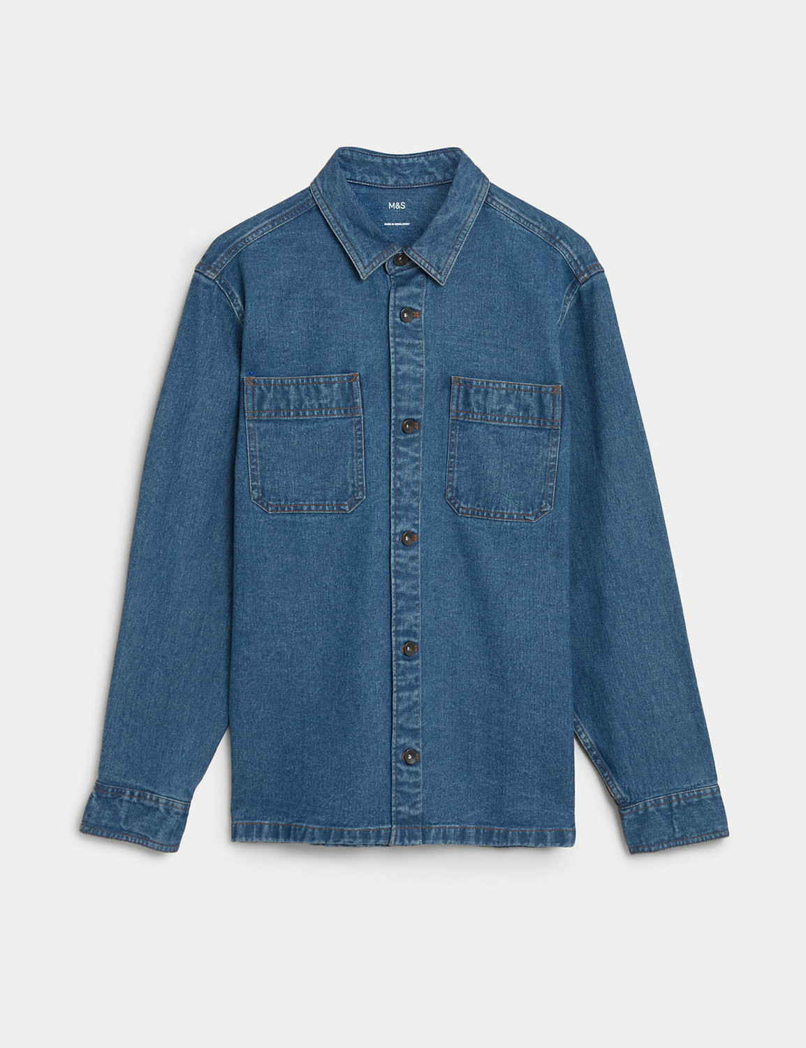 Image of MARKS & SPENCER Men Solid Casual Blue Shirt
