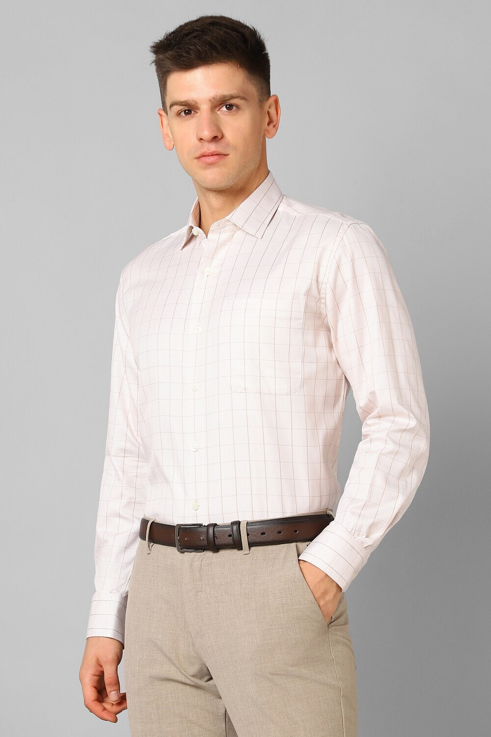 Image of LOUIS PHILIPPE Men Checkered Formal White, Brown Shirt