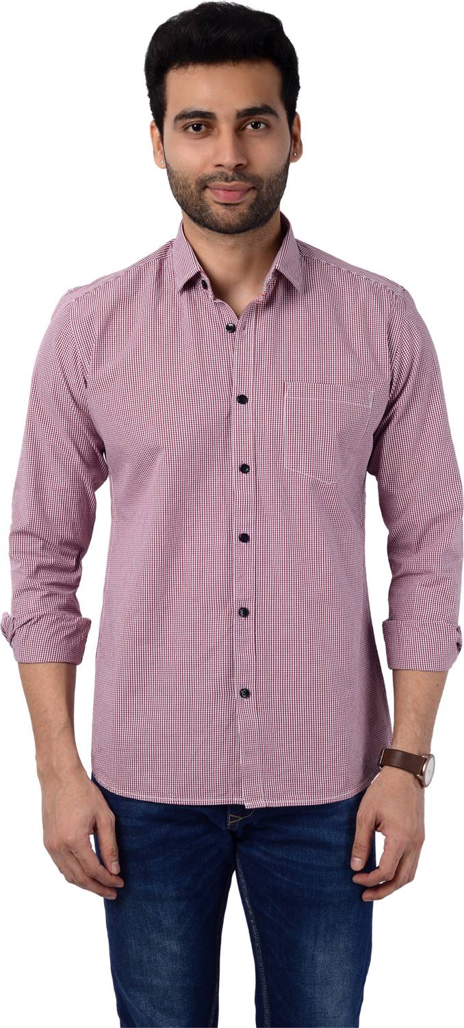 5TH ANFOLD Men Checkered Casual Pink Shirt