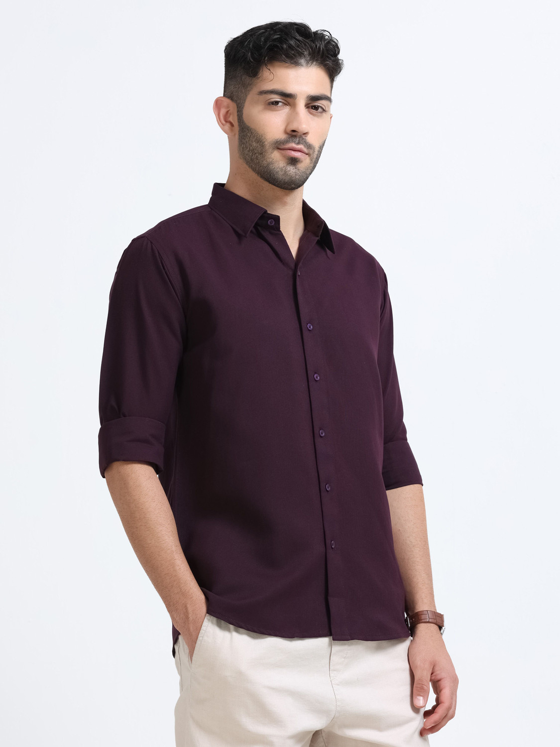Image of METRONAUT Men Solid Casual Purple Shirt