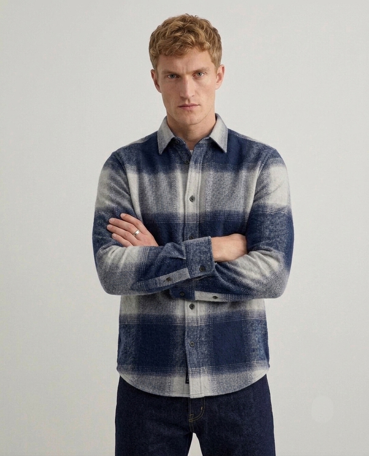 Image of DIMMY Men Checkered Casual Dark Blue Shirt