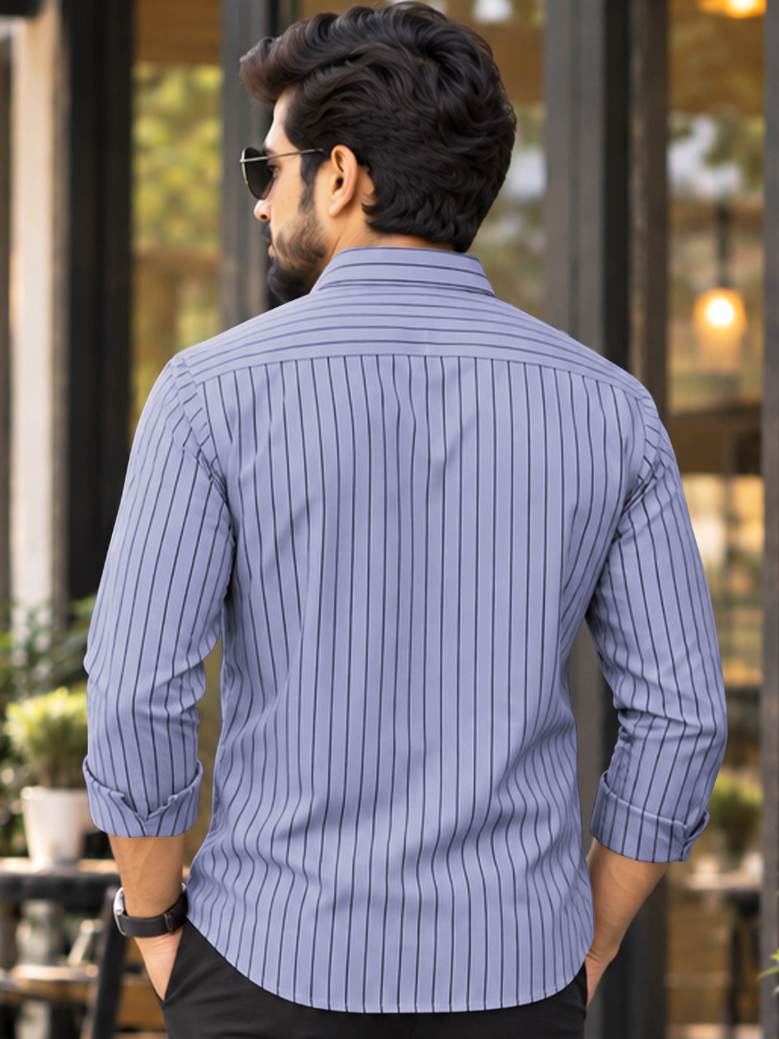 Image of VeBNoR Men Striped Formal Light Blue Shirt