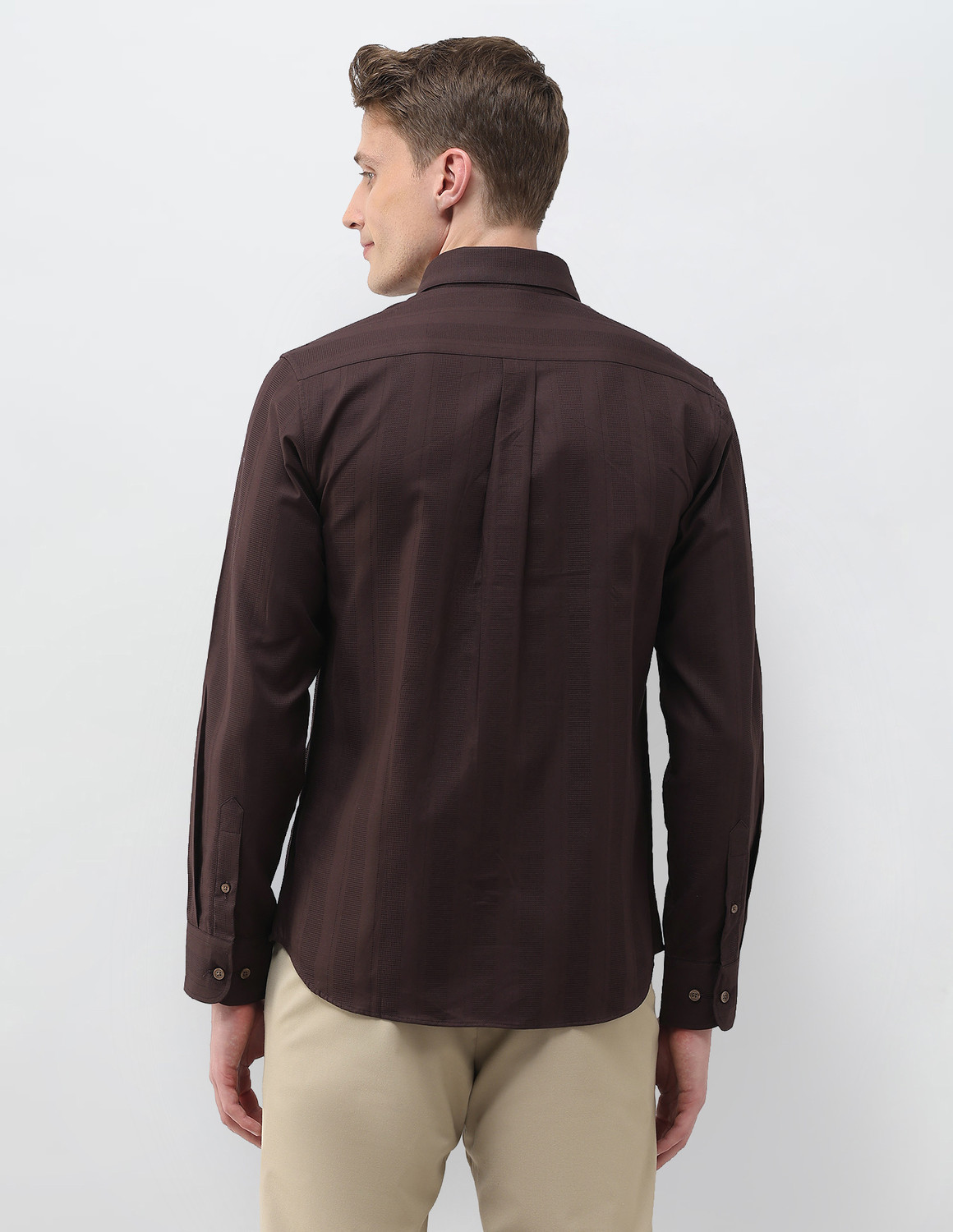Image of U.S. POLO ASSN. Men Self Design Casual Brown Shirt