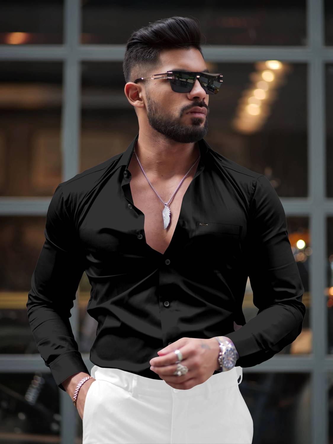 MENTIFIC Men Solid Formal Black Shirt MENTIFIC Men Solid Formal Black Shirt