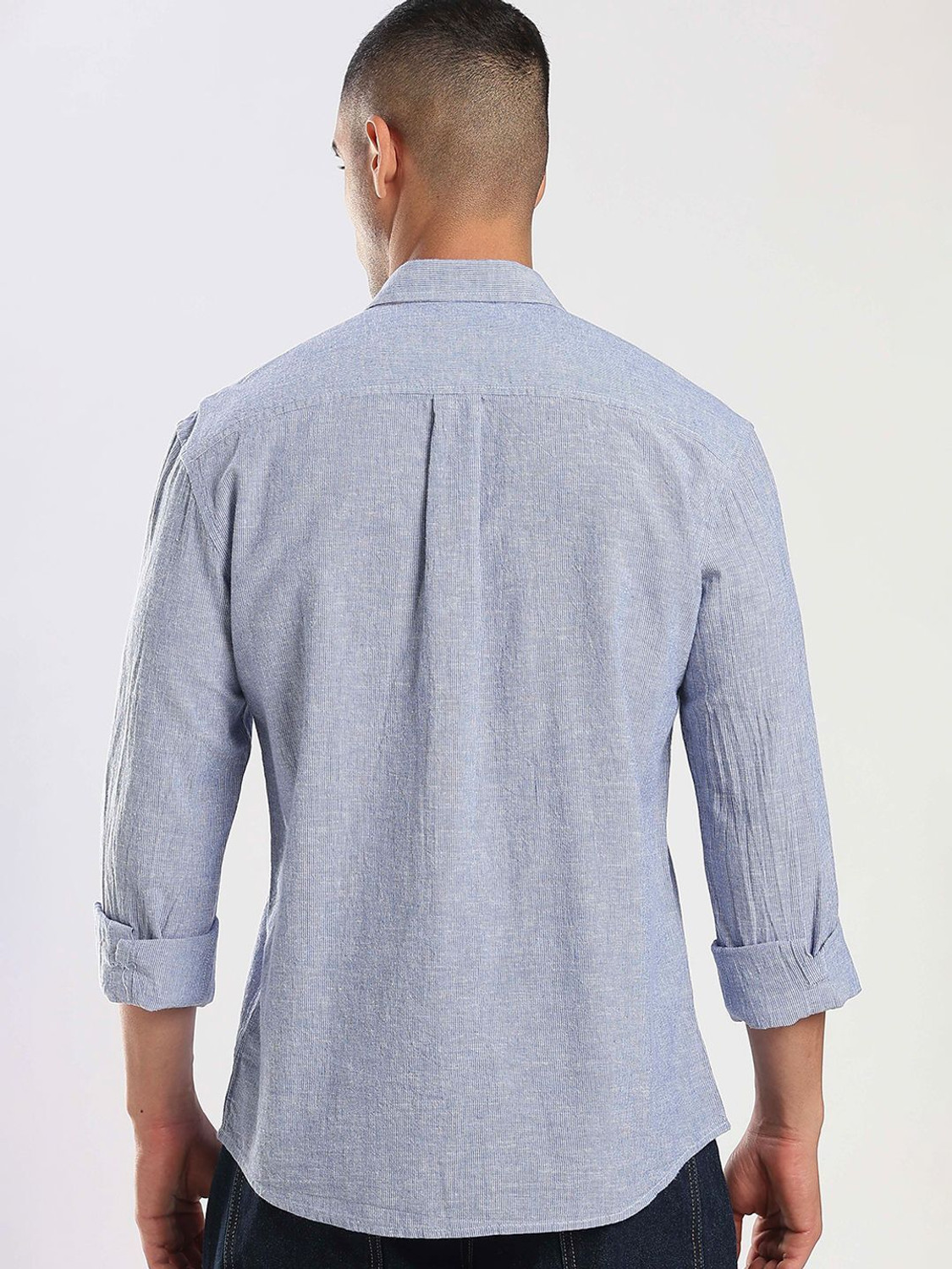 Image of HERE&NOW Men Striped Casual Blue Shirt