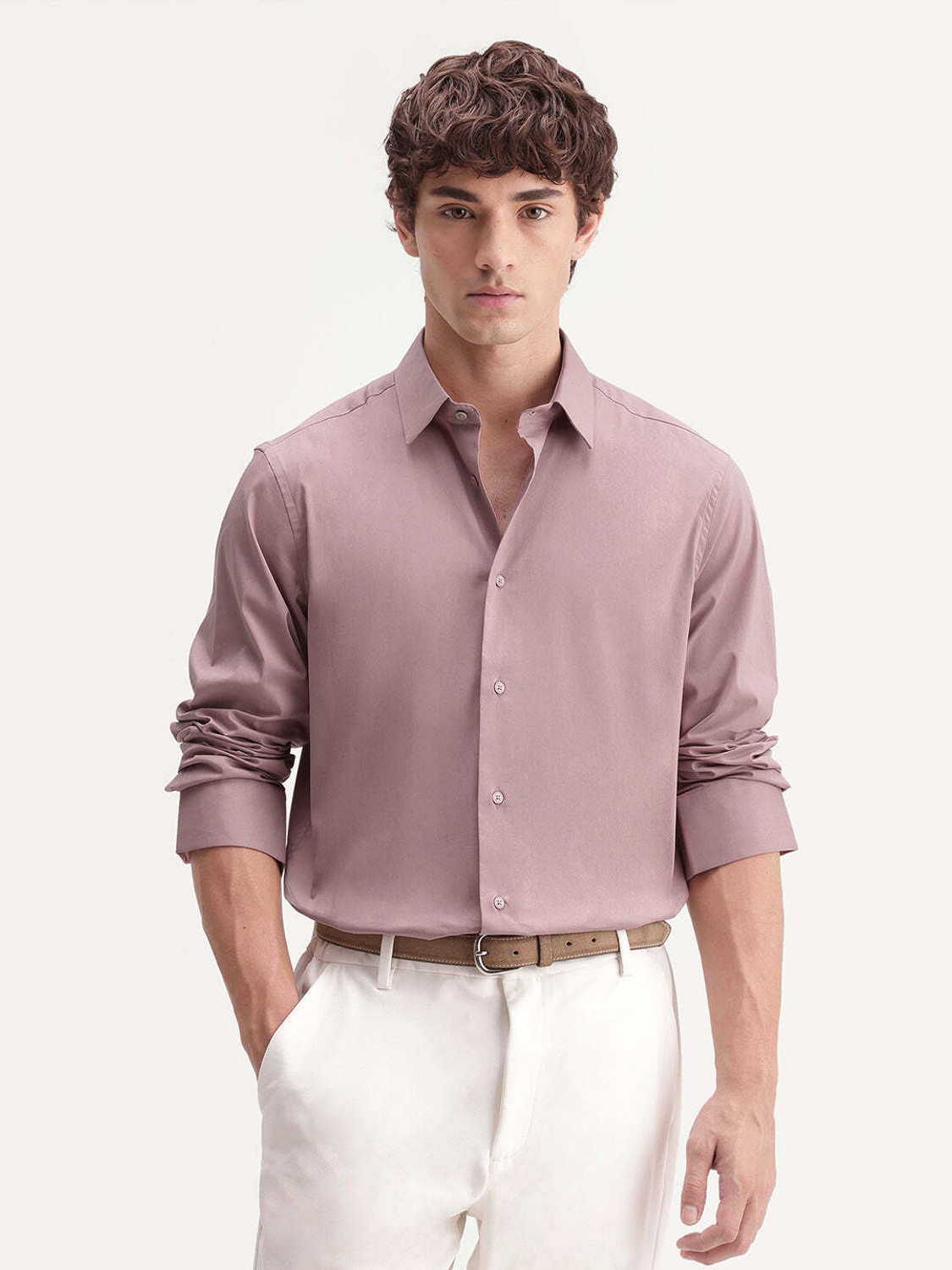 Image of RARE RABBIT Men Solid Casual Pink Shirt