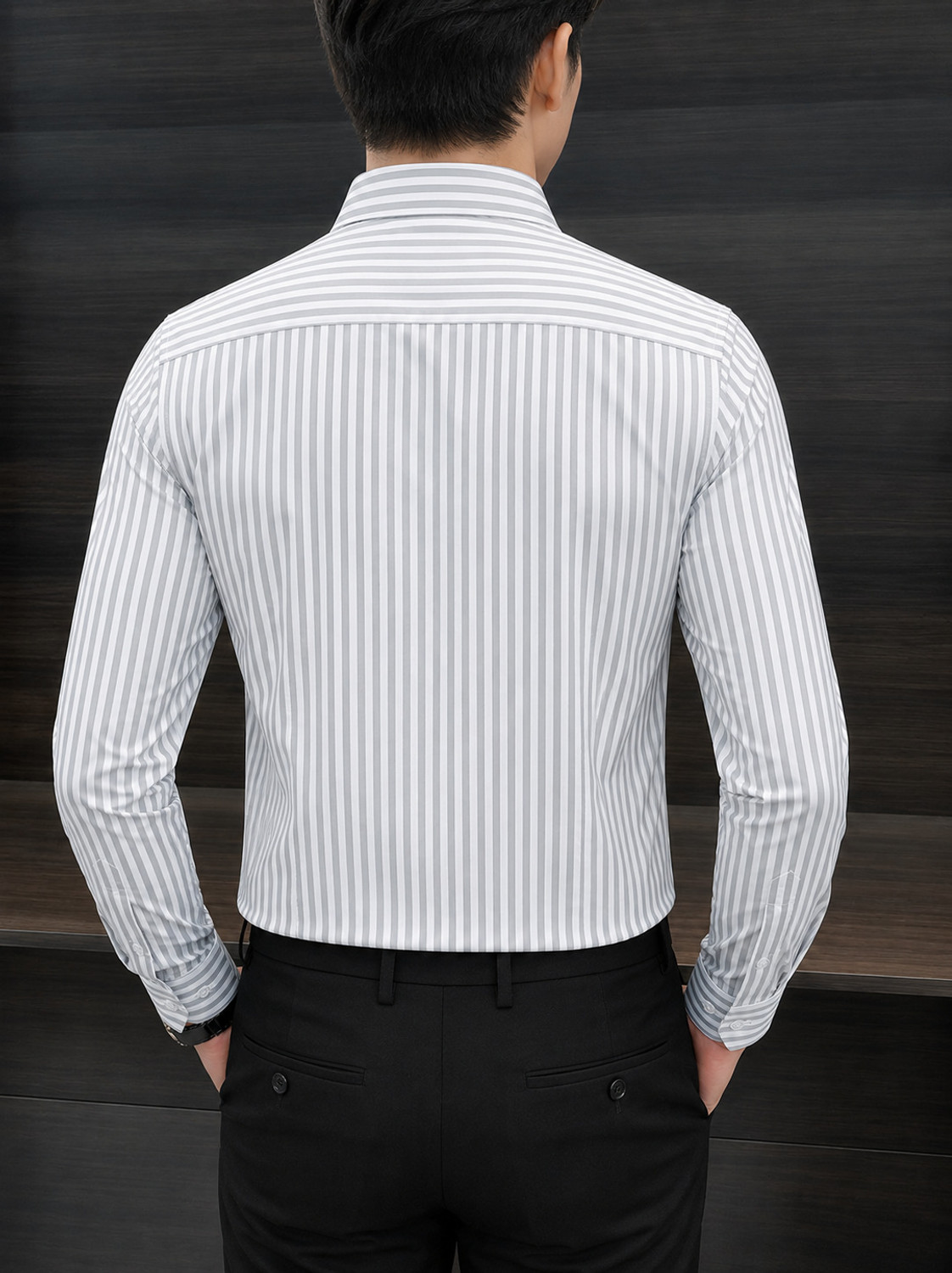 Image of MILDIN Men Striped Formal White, Grey Shirt