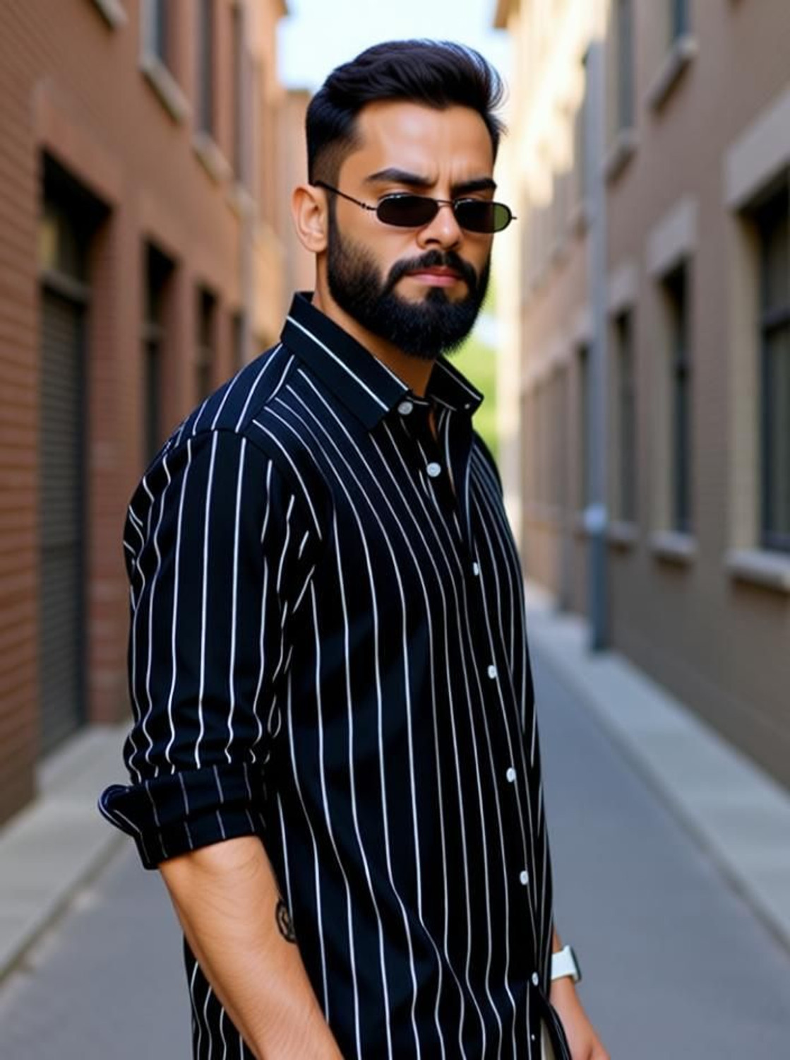 Image of HKV FASHION Men Striped Casual Black, White Shirt