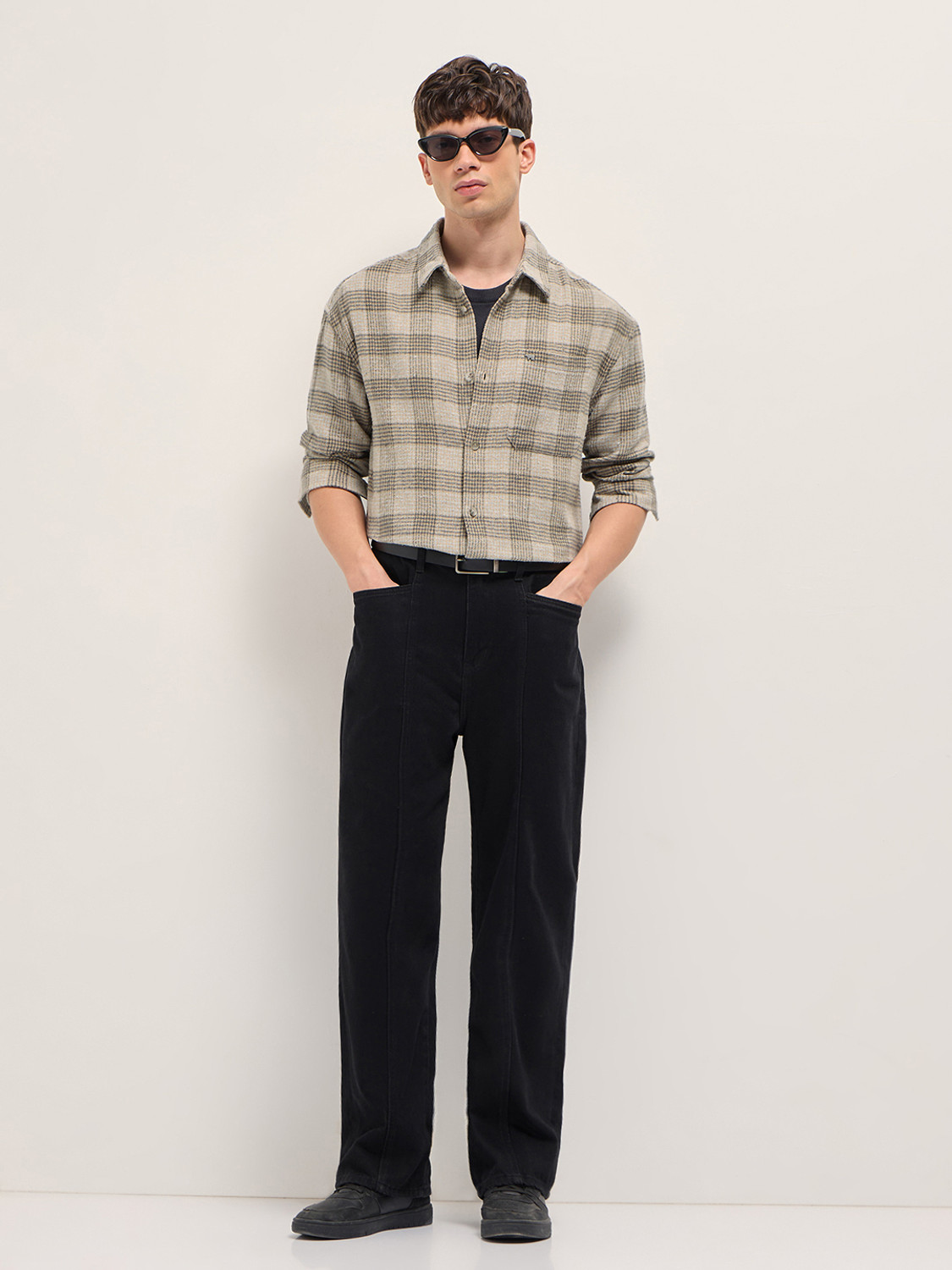 Image of THE BEAR HOUSE Men Checkered Casual Beige Shirt
