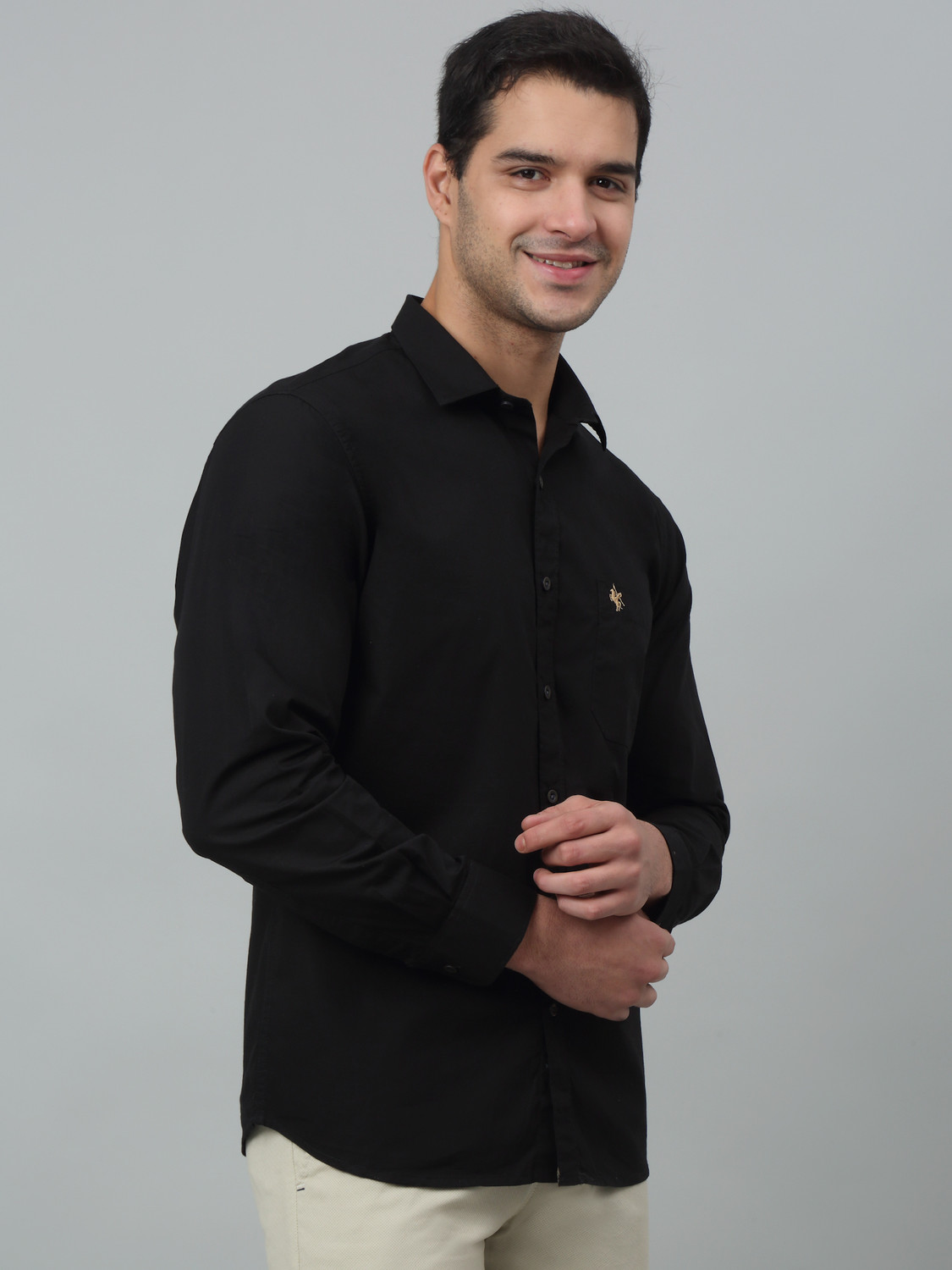 Image of CANTABIL Men Solid Casual Black Shirt